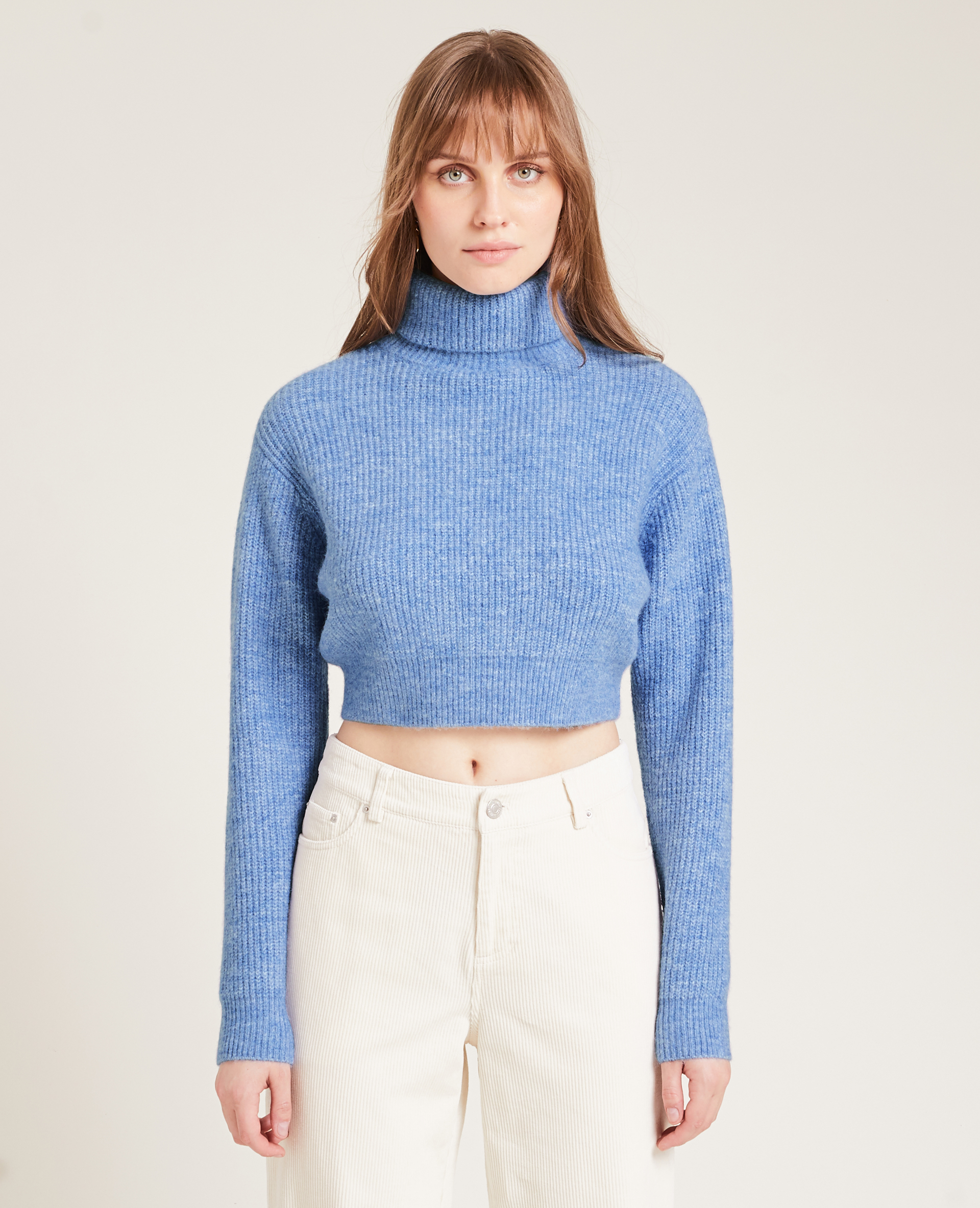 Pull cropped col roulé bleu - Pimkie