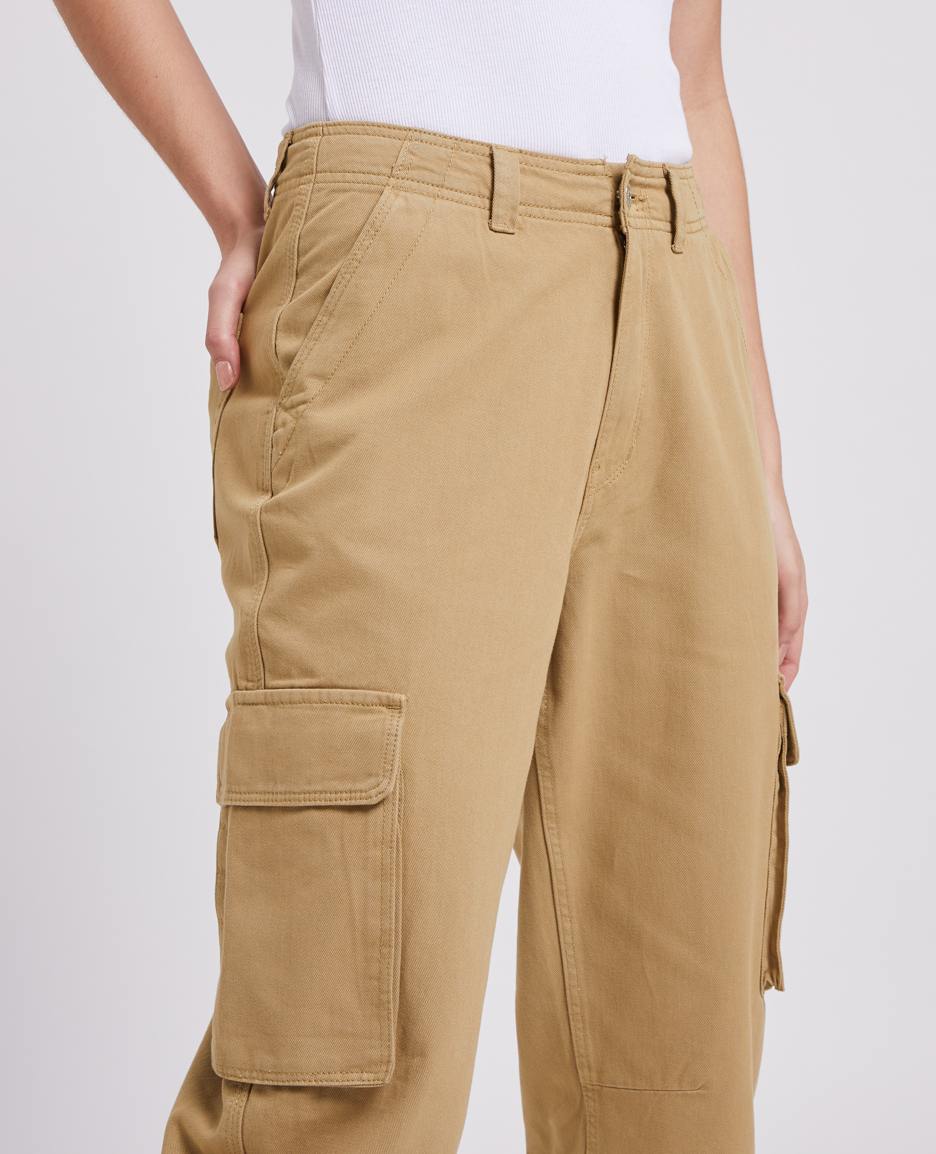 Pantalon droit cargo taille haute camel - Pimkie
