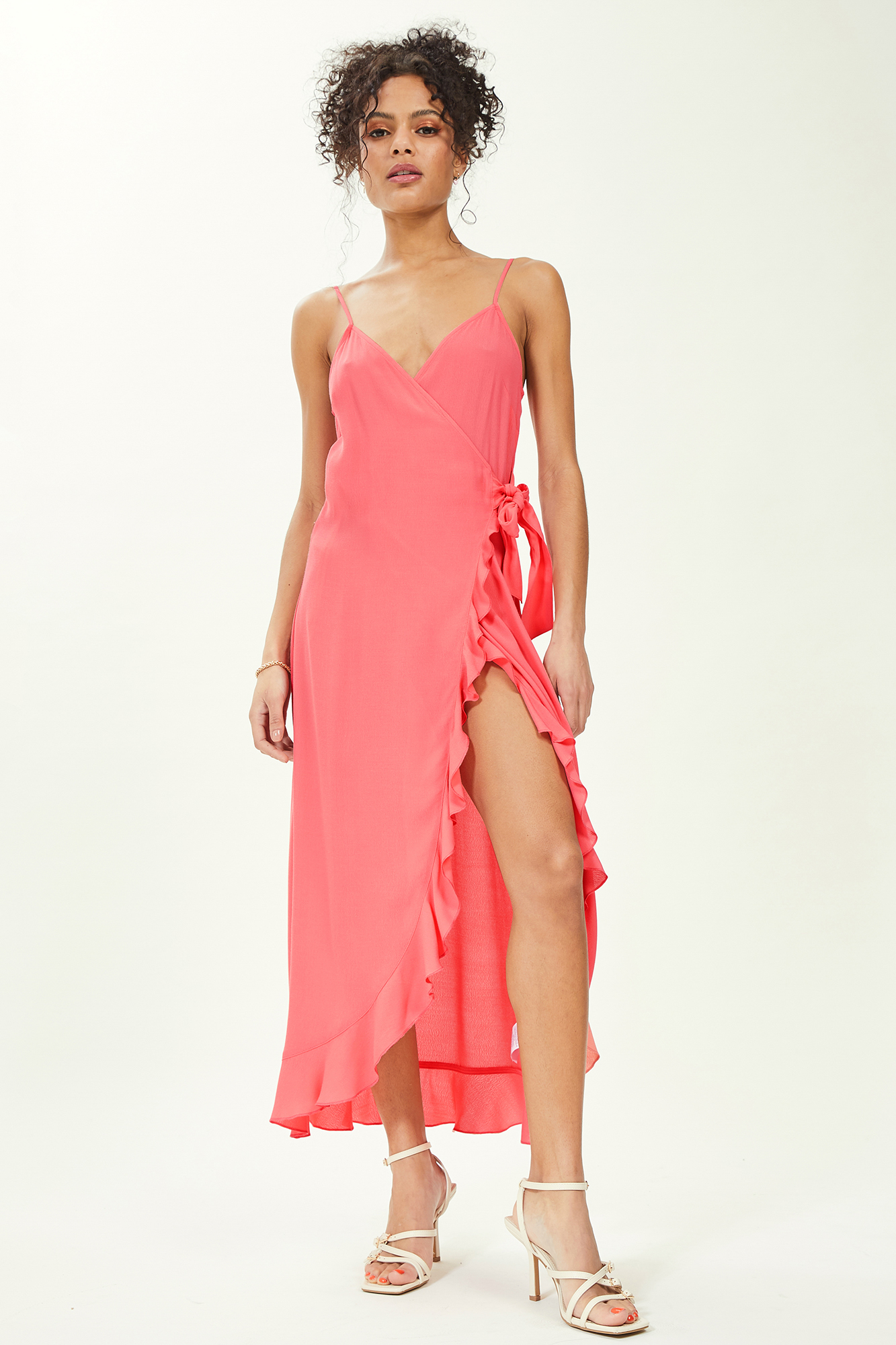 Robe longue porte-feuille avec volants rose - Pimkie