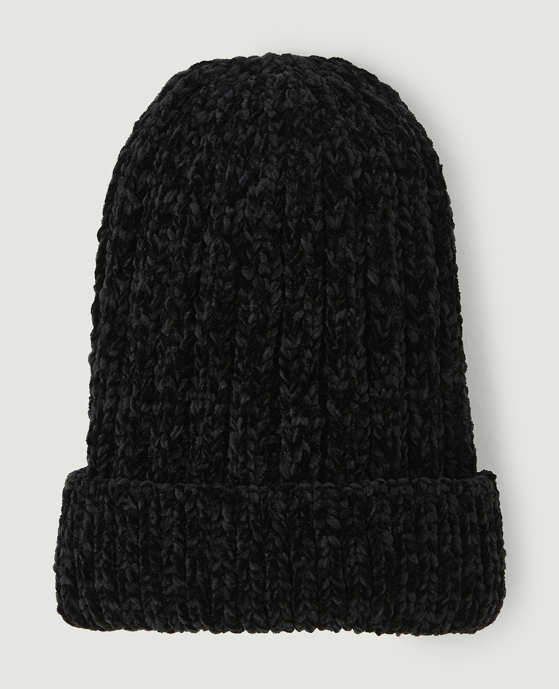 Bonnet en maille chenille noir - Pimkie