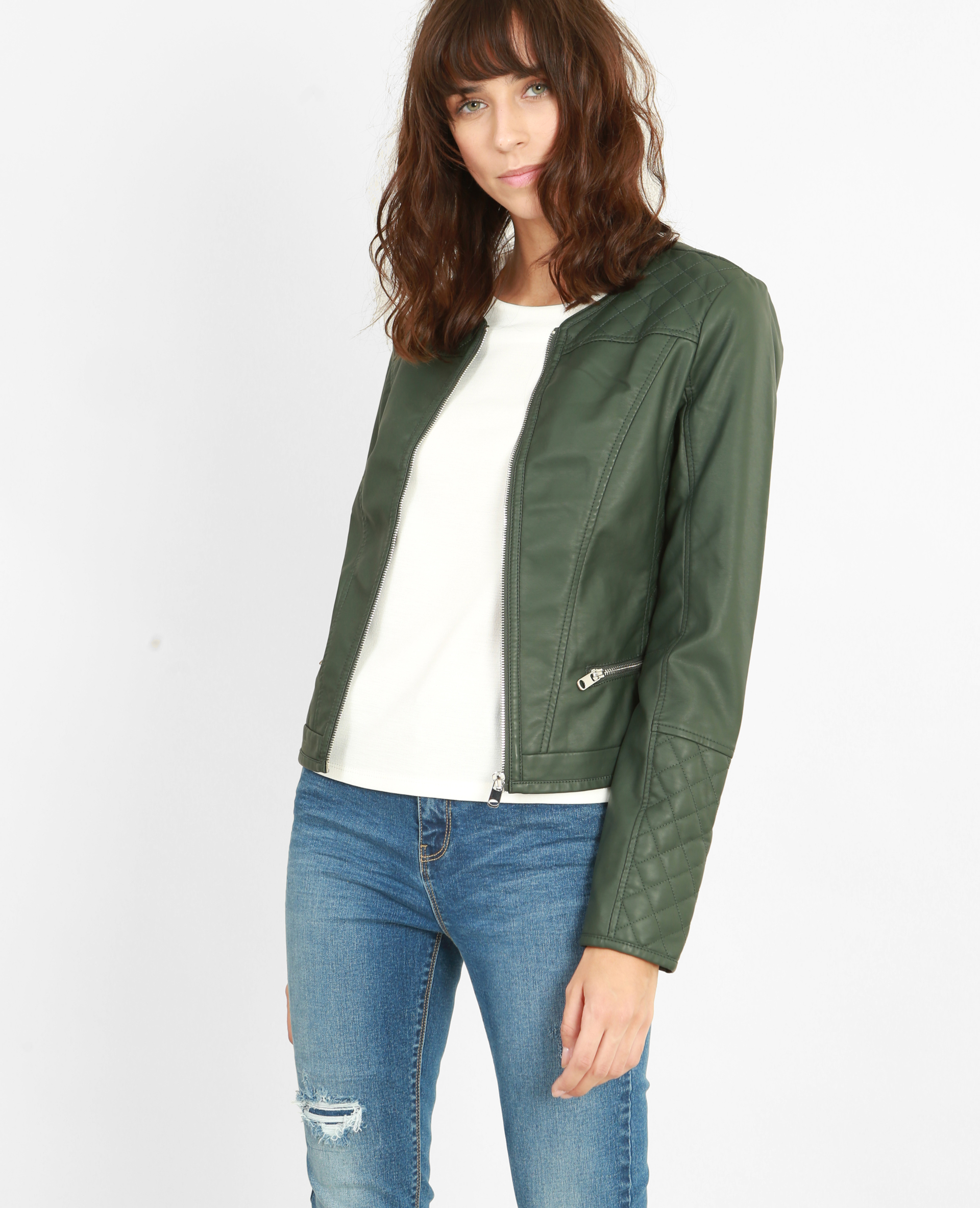 Veste en best sale cuir verte femme