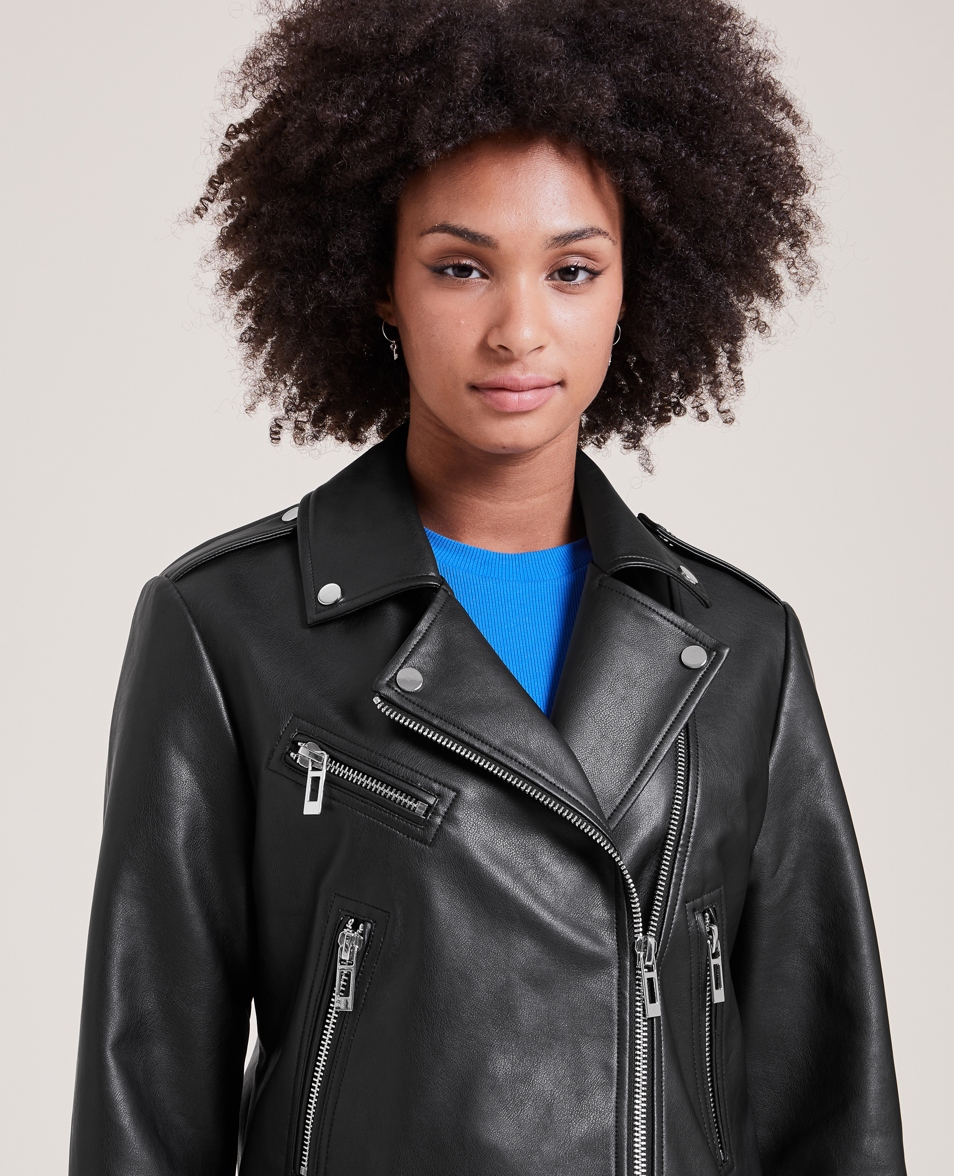 Blouson biker en simili cuir noir - Pimkie