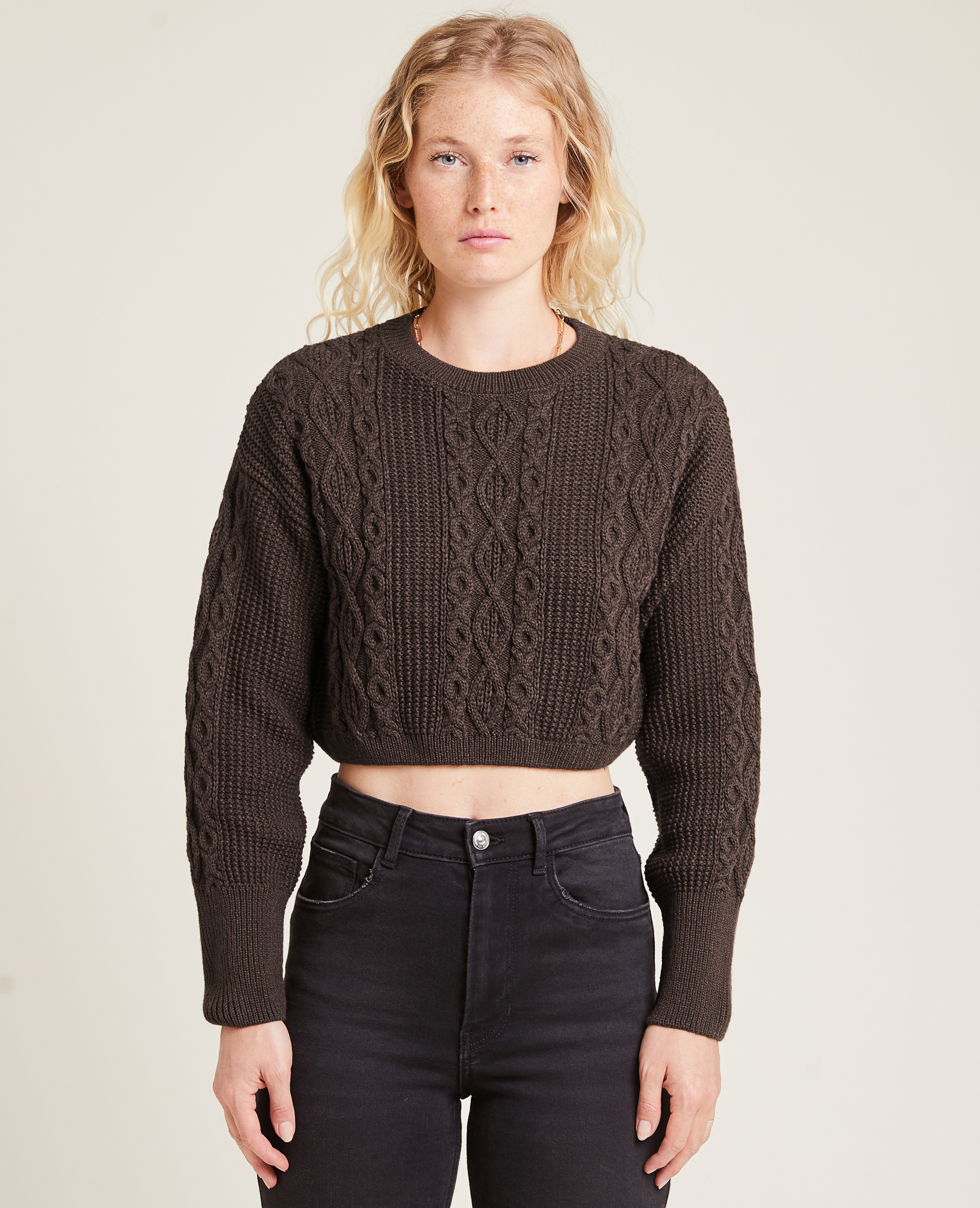 Pull cropped en maille fantaisie marron - Pimkie