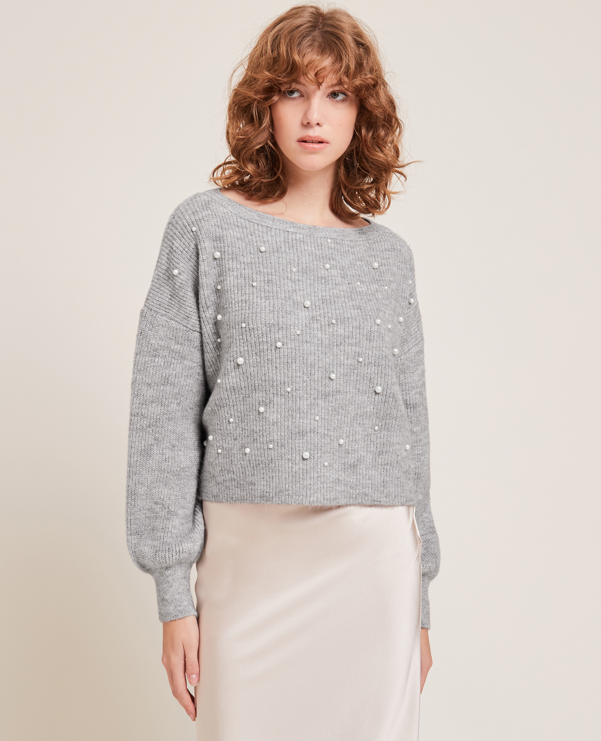 Pull à perles gris - Pimkie