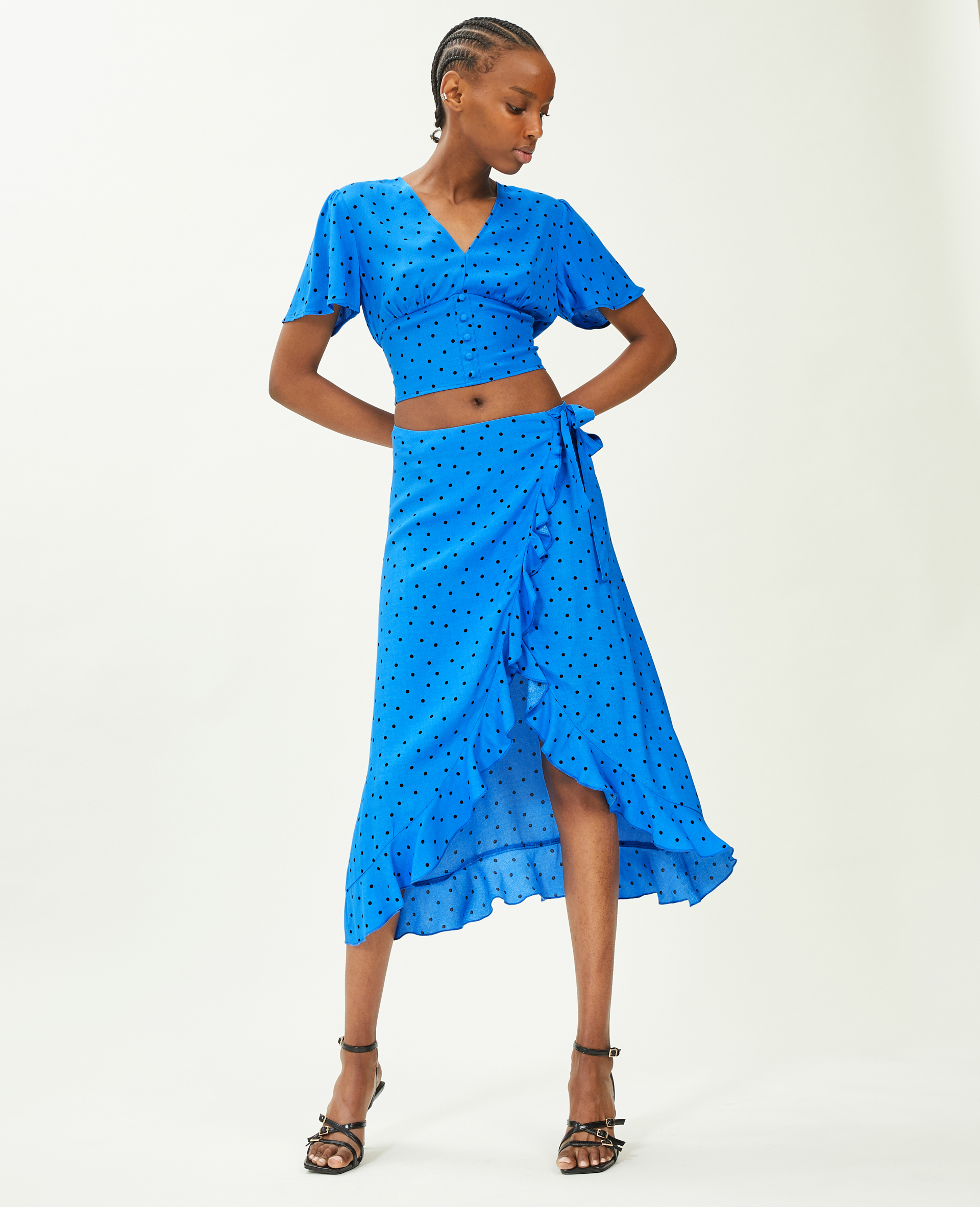 Blouse courte manches papillon bleu électrique - Pimkie