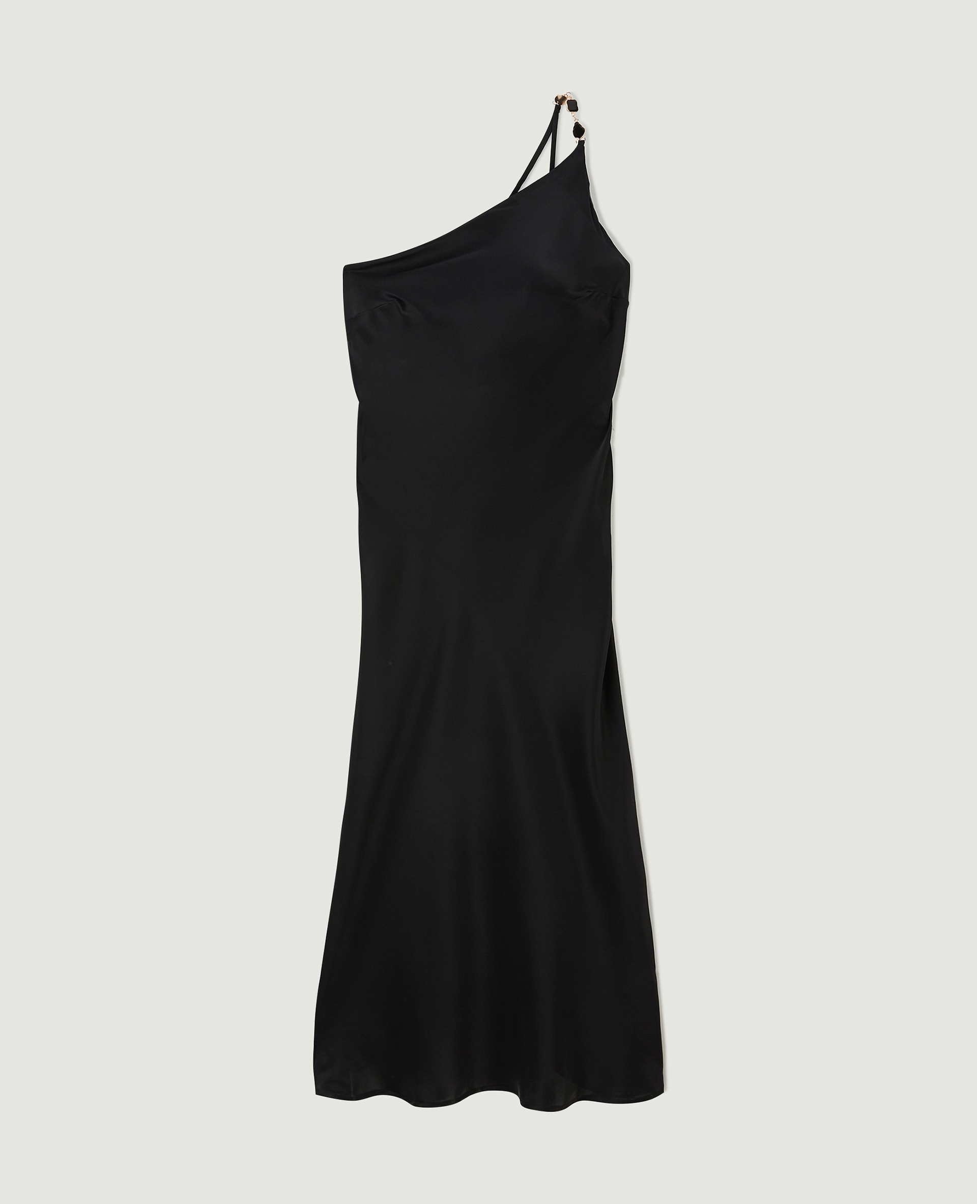 Robe asymétrique satinée avec bretelle bijou noir - Pimkie