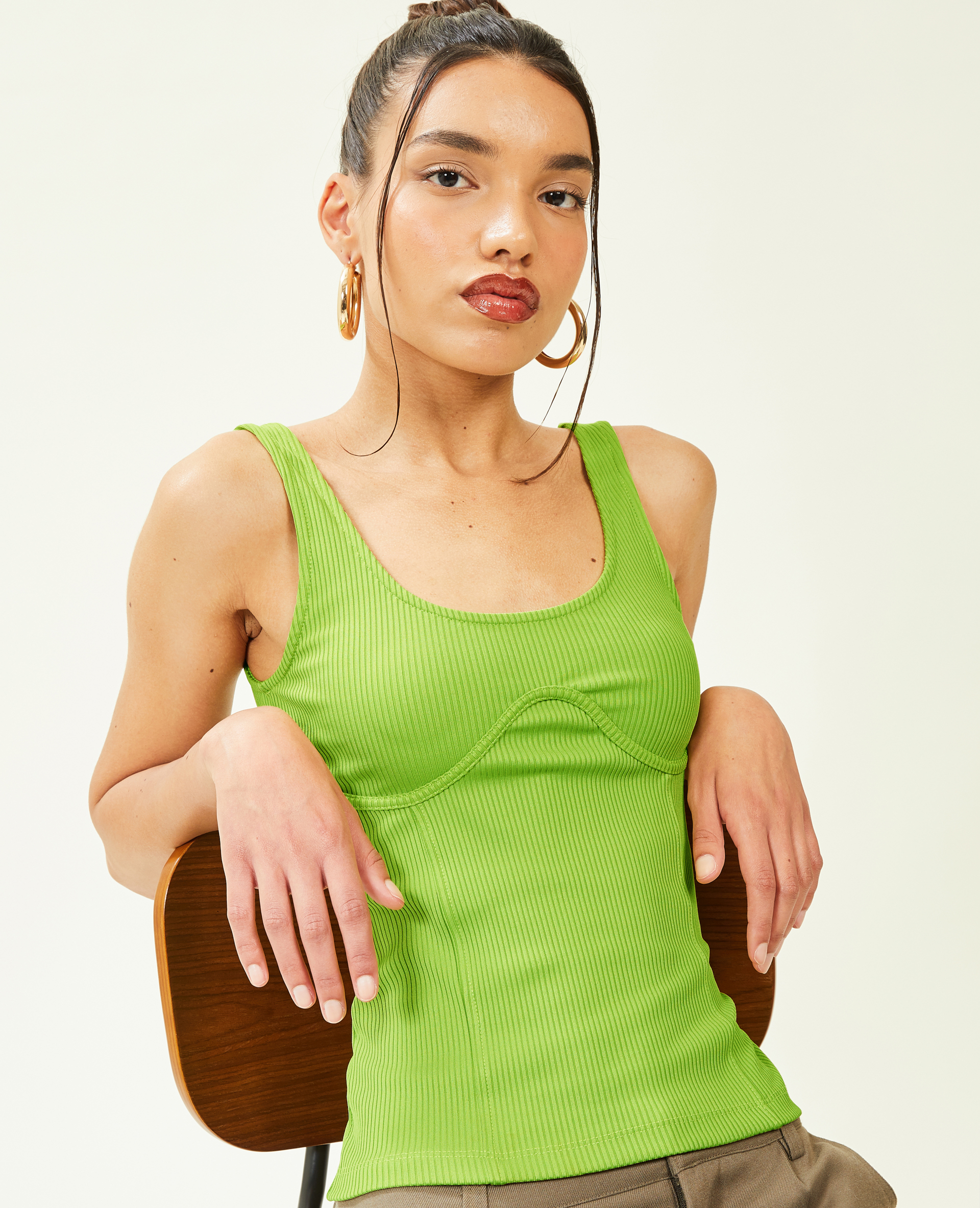 Débardeur en maille côtelée façon corset vert kaki - Pimkie