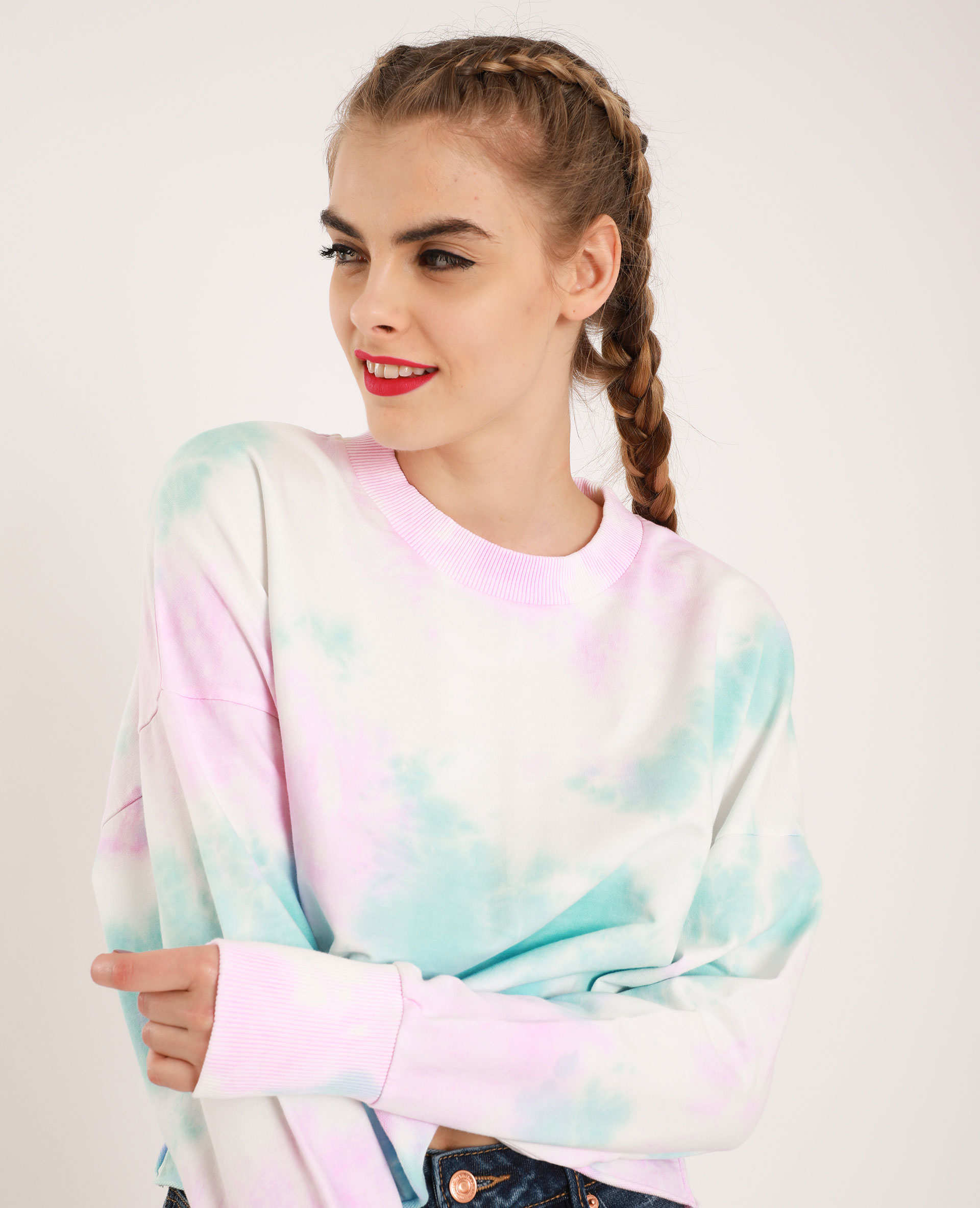 Sweat court tie & dye bleu turquoise - Pimkie