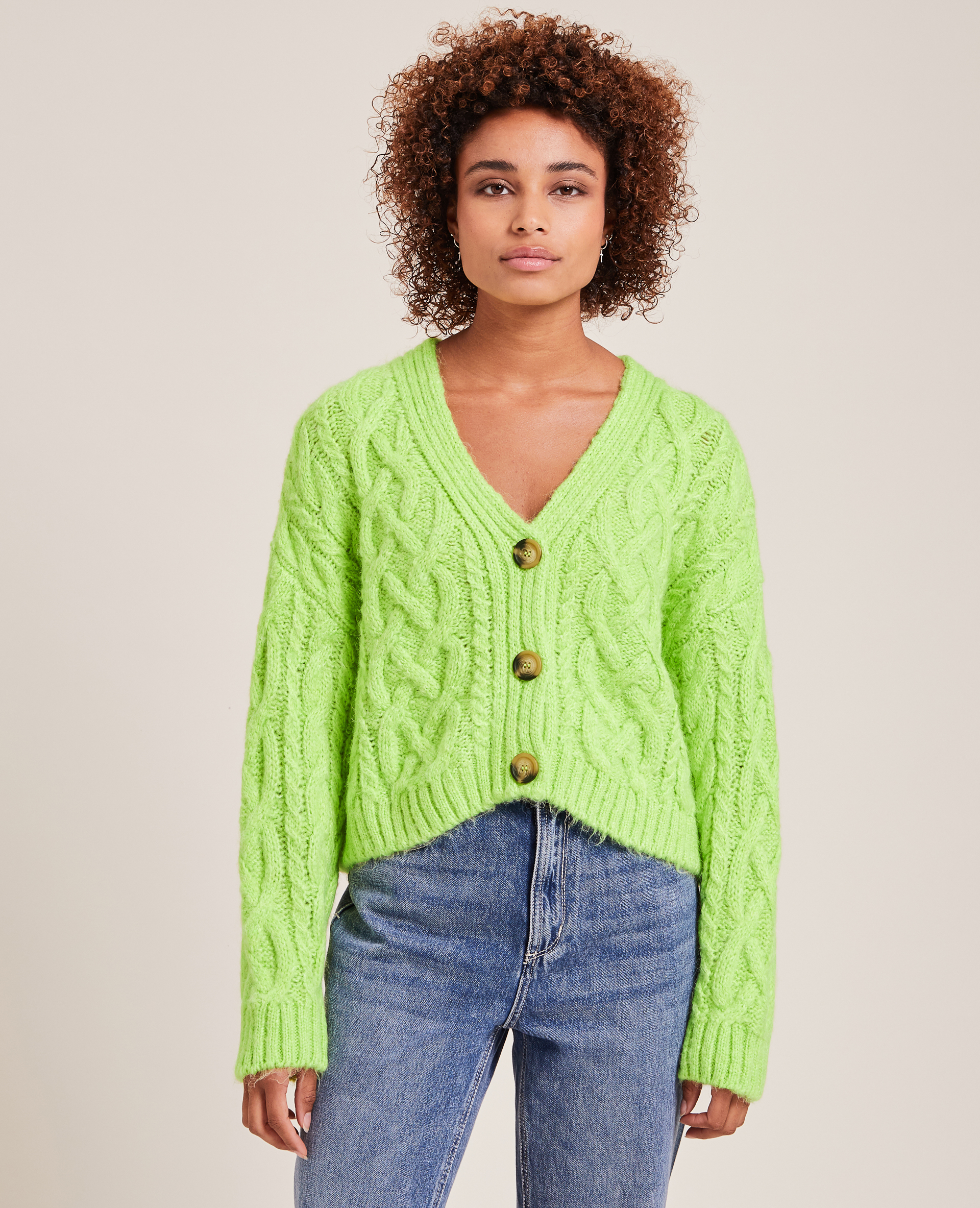 Gilet court maille torsadée vert - Pimkie