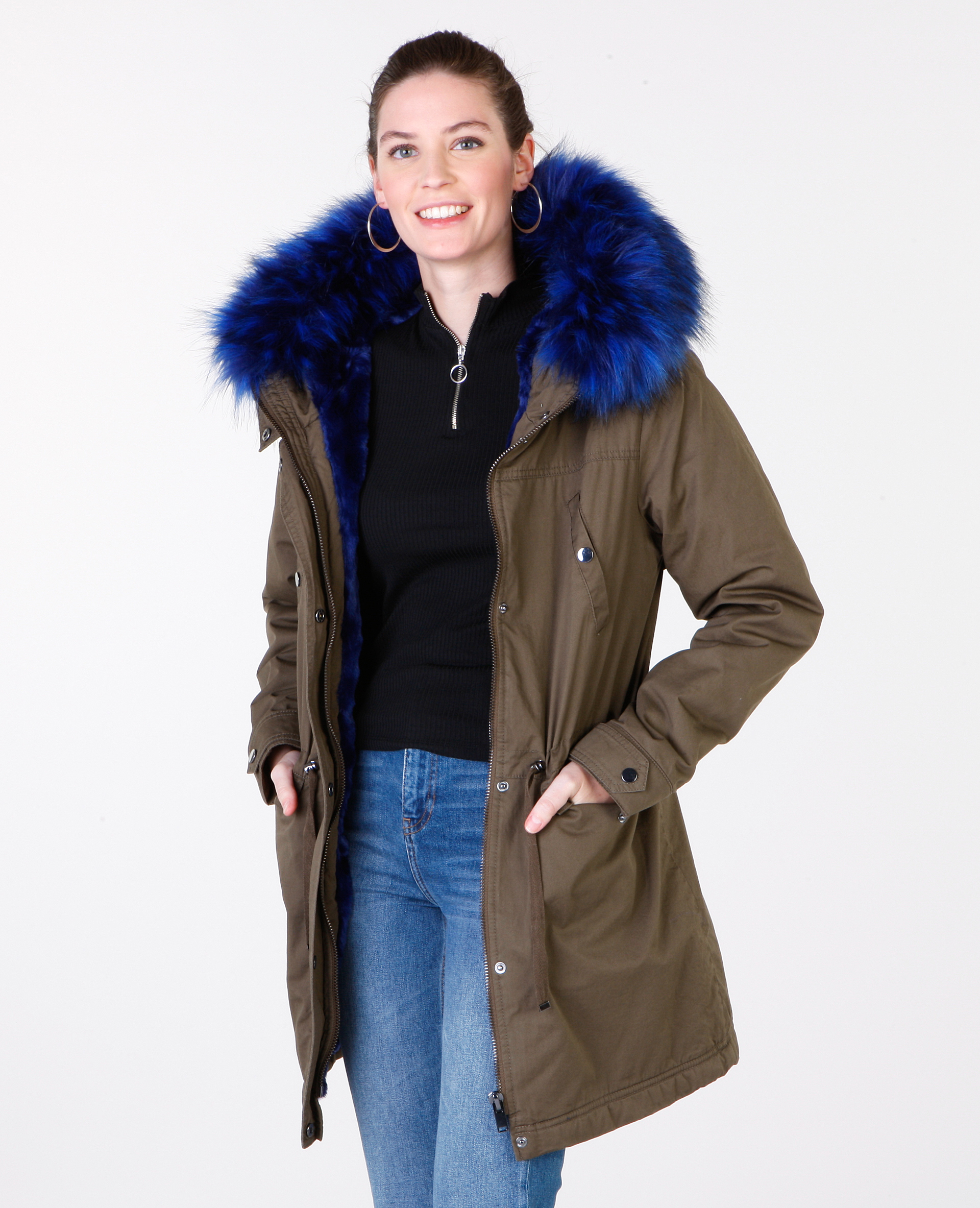 manteau femme kaki capuche fourrure