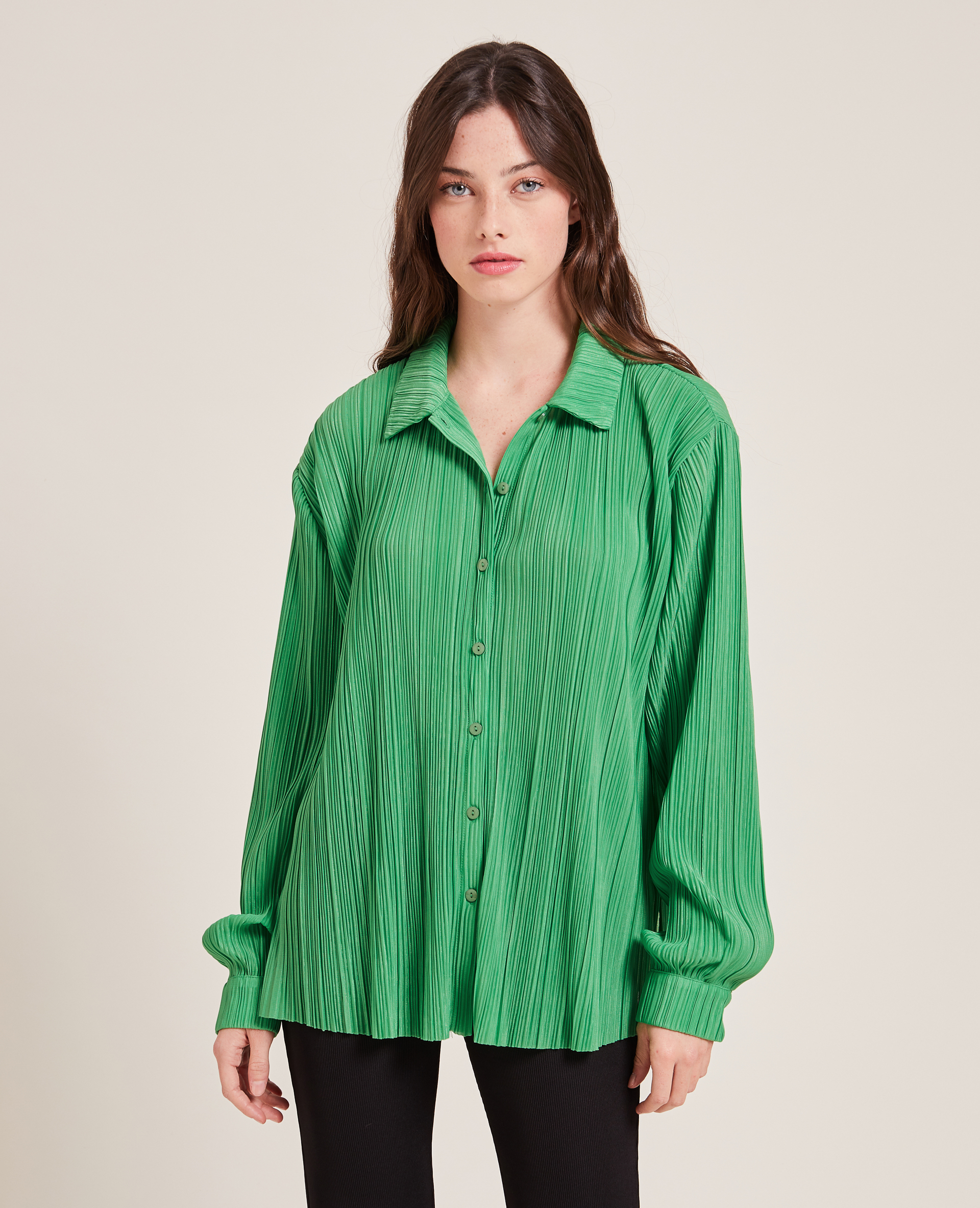 Chemise en plissé permanent vert - Pimkie
