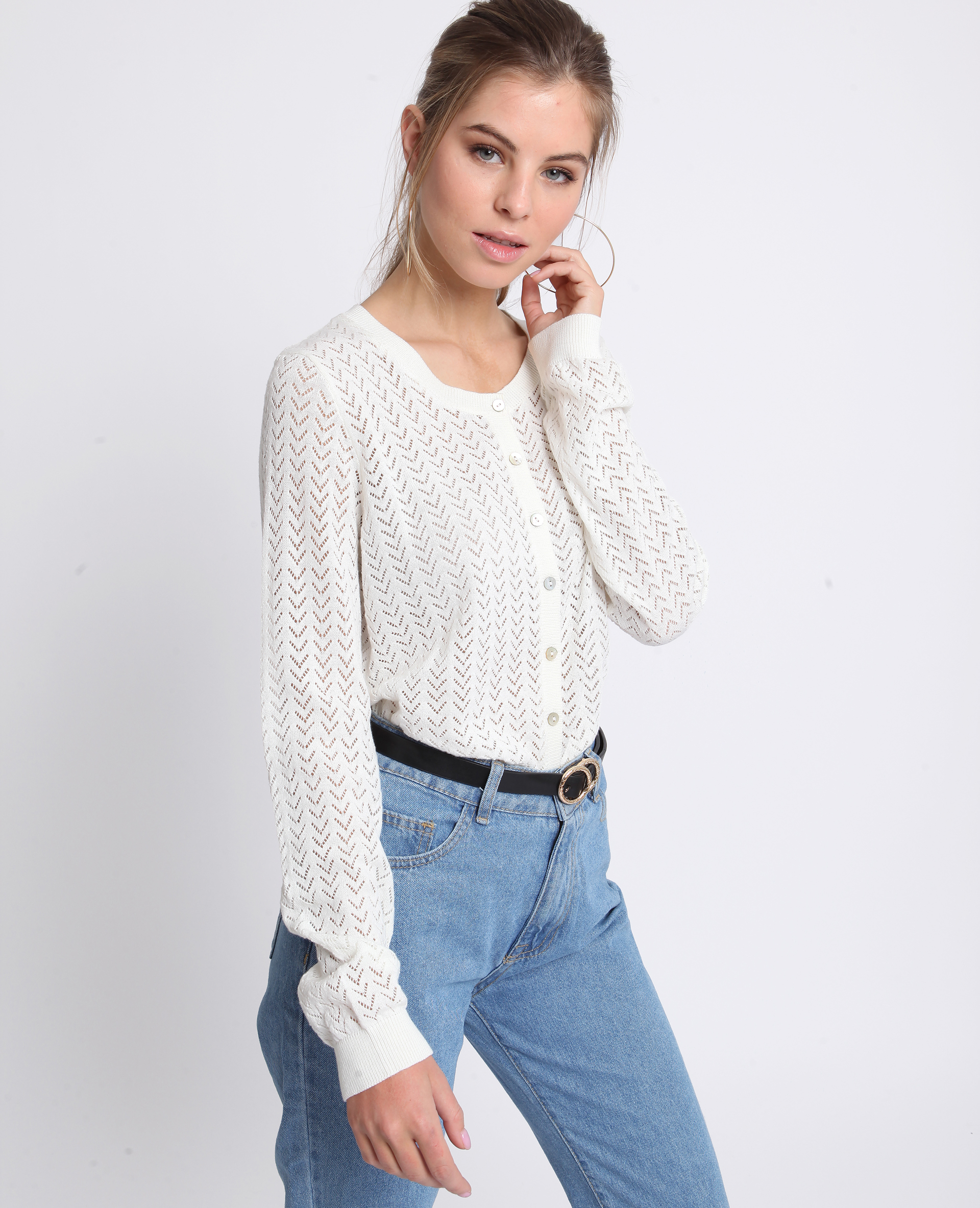 Gilet ajour blanc 407347919A09 Pimkie Gilet ajour blanc 407347919A09 Pimkie