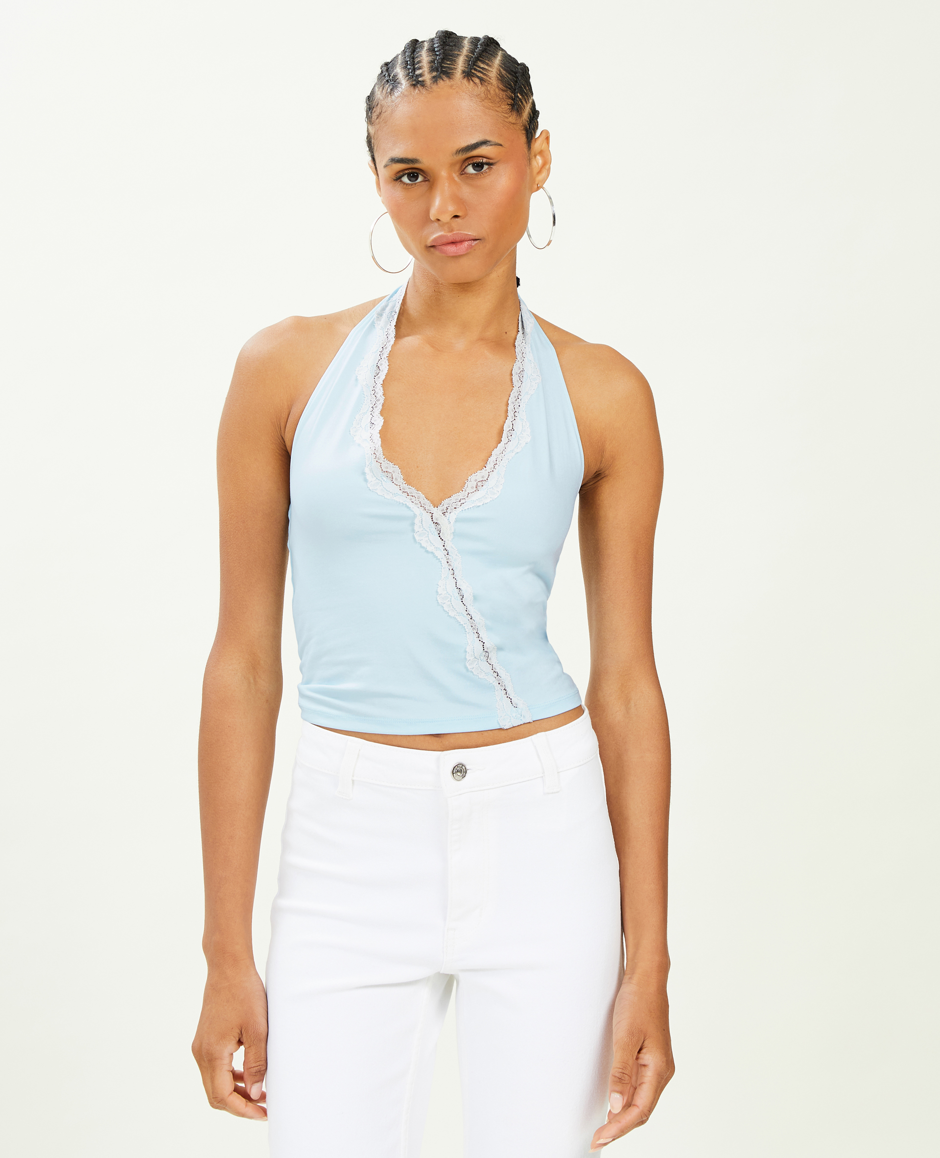 Top dos-nu court avec dentelle bleu clair - Pimkie