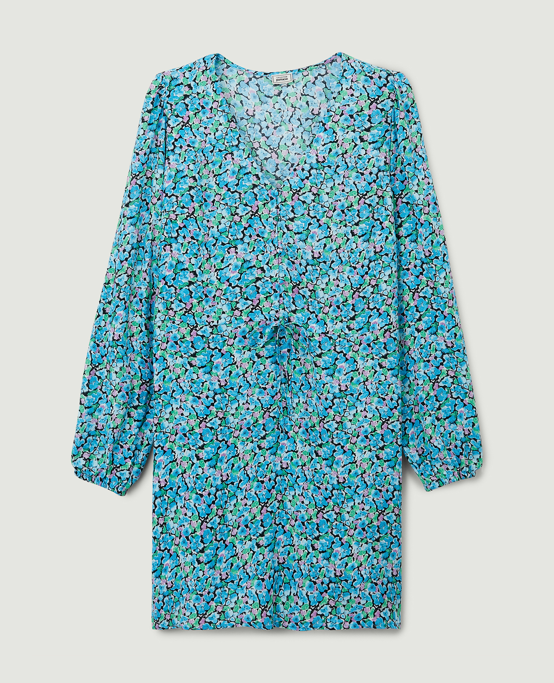 Robe manches longues motif fleurs bleu - Pimkie