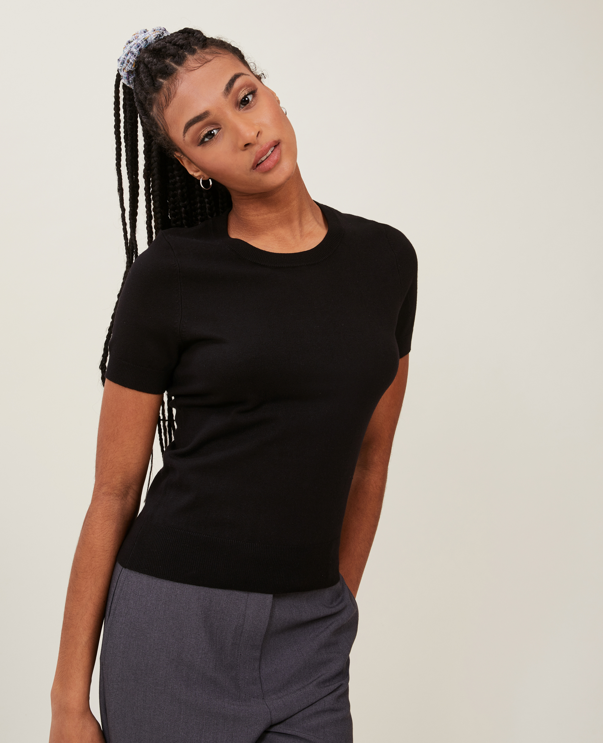 Pull manches courtes en maille fine noir - Pimkie