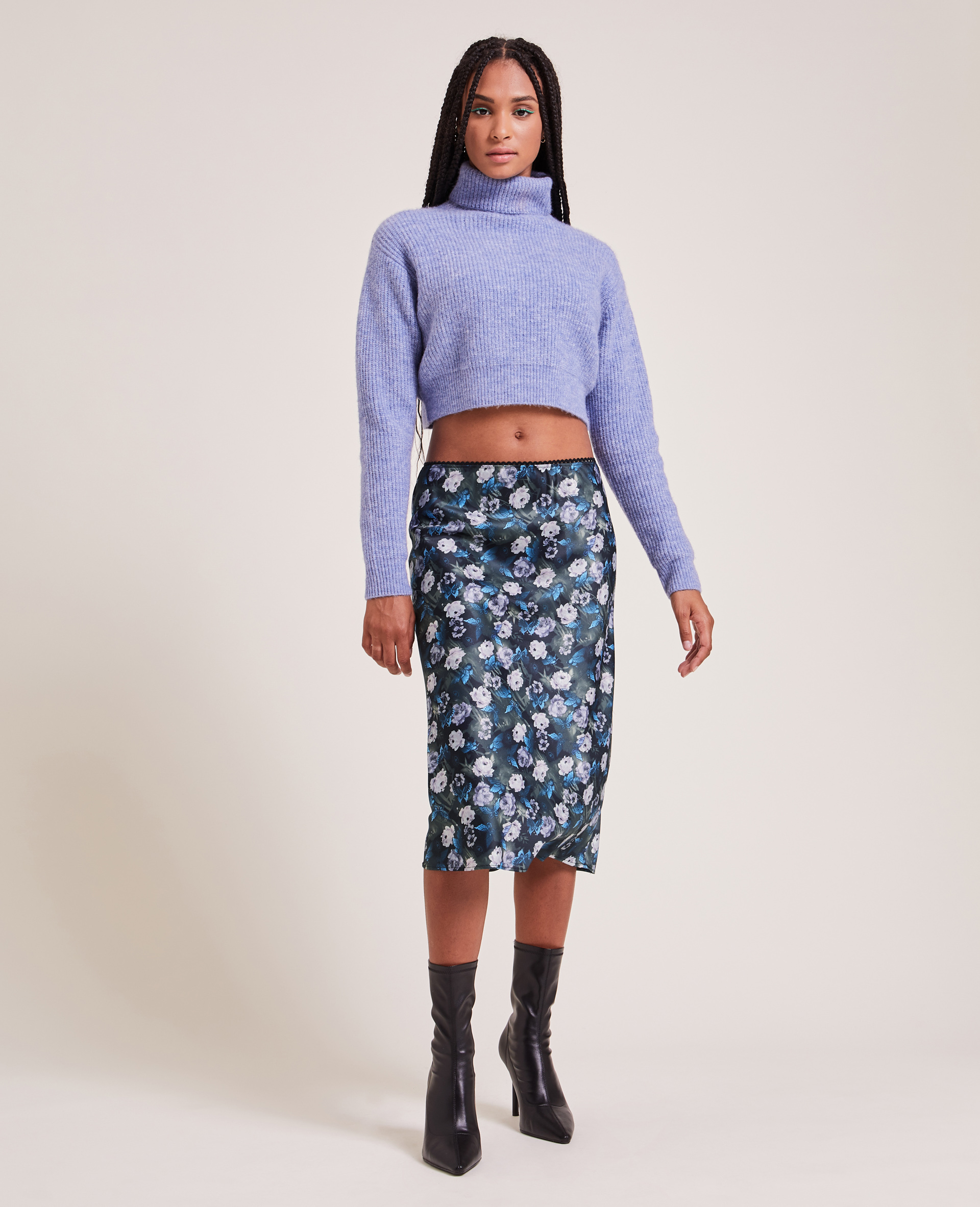 Jupe midi en tissu satiné noir - Pimkie