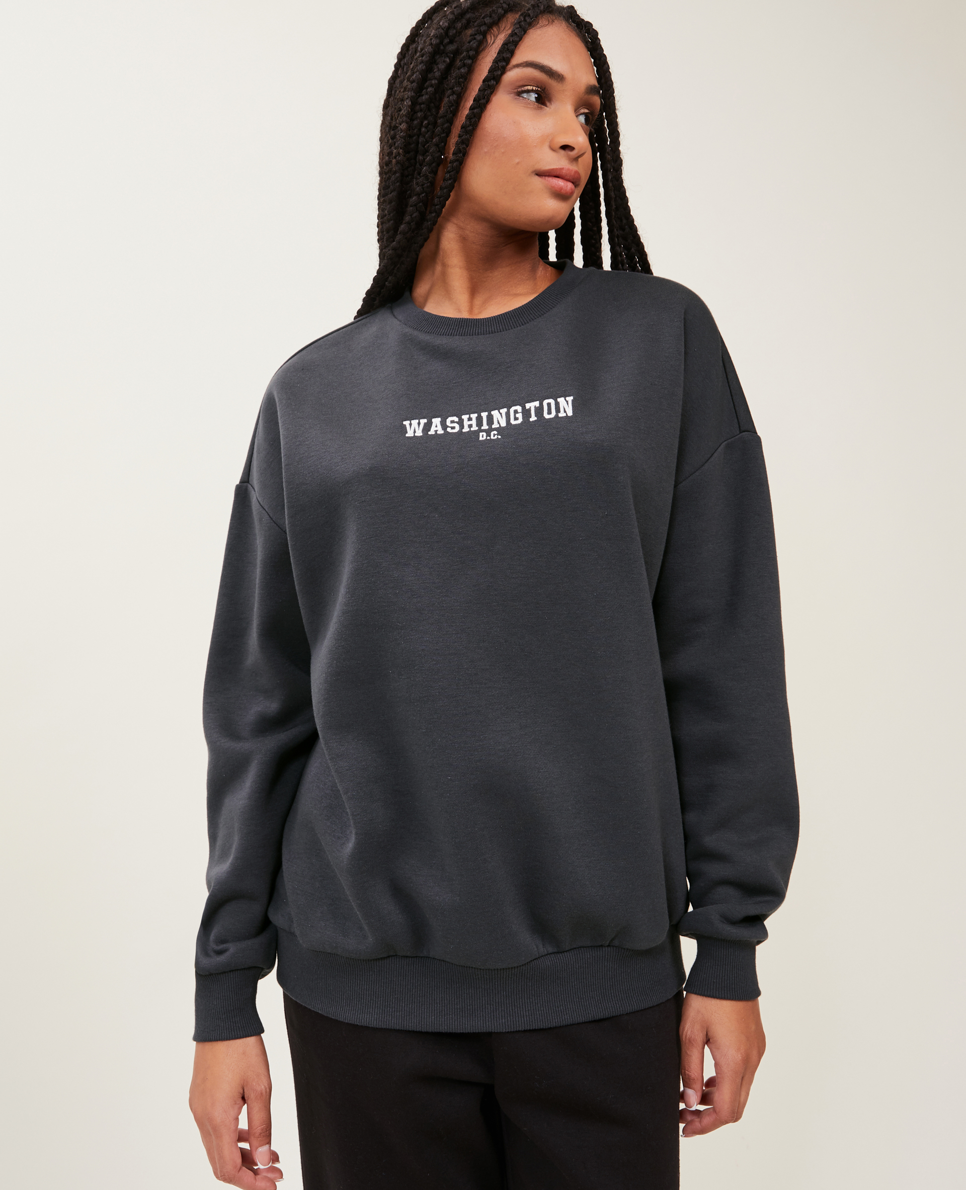 Sweat oversize col rond gris foncé - Pimkie