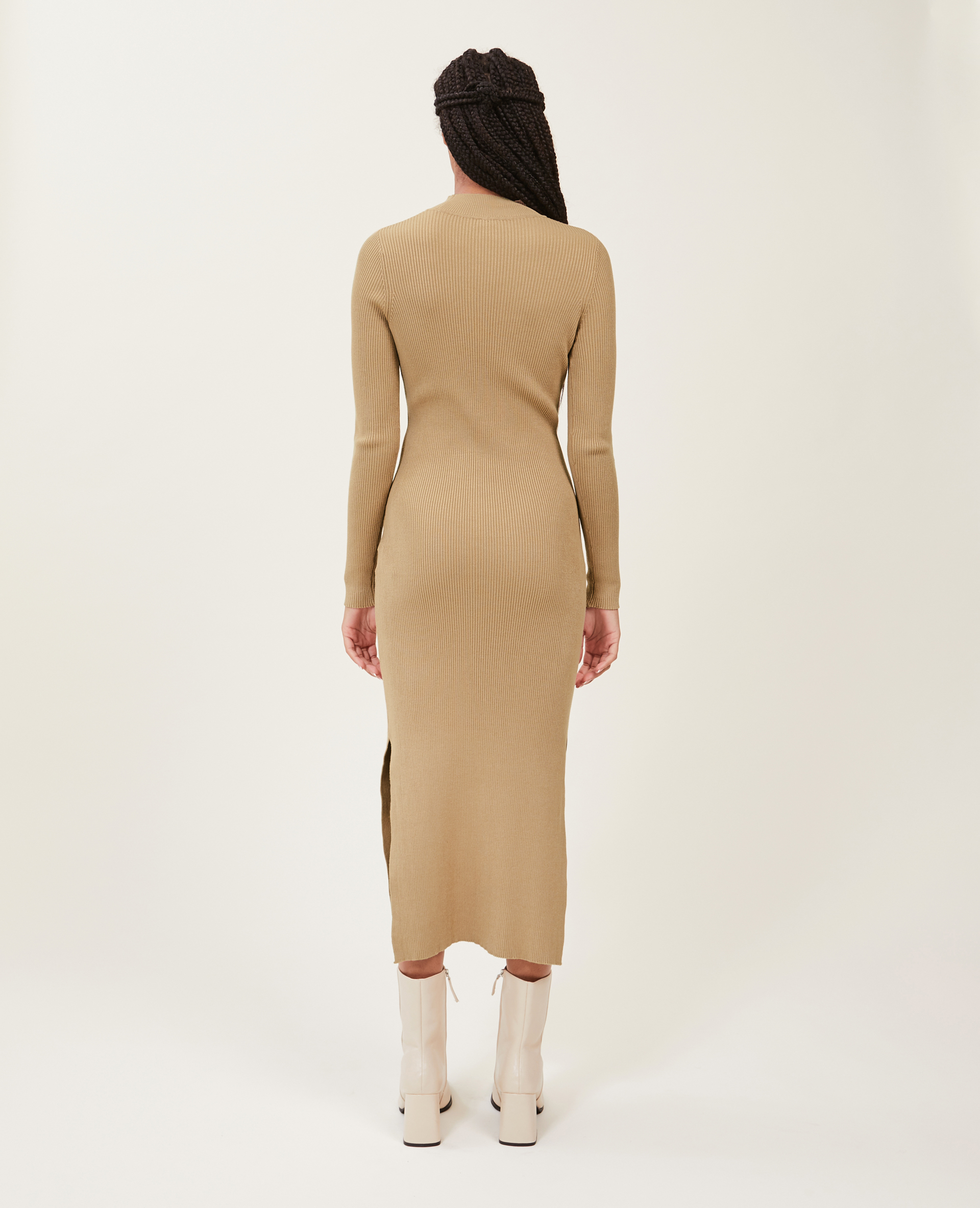 Robe longue en maille côtelée beige - Pimkie