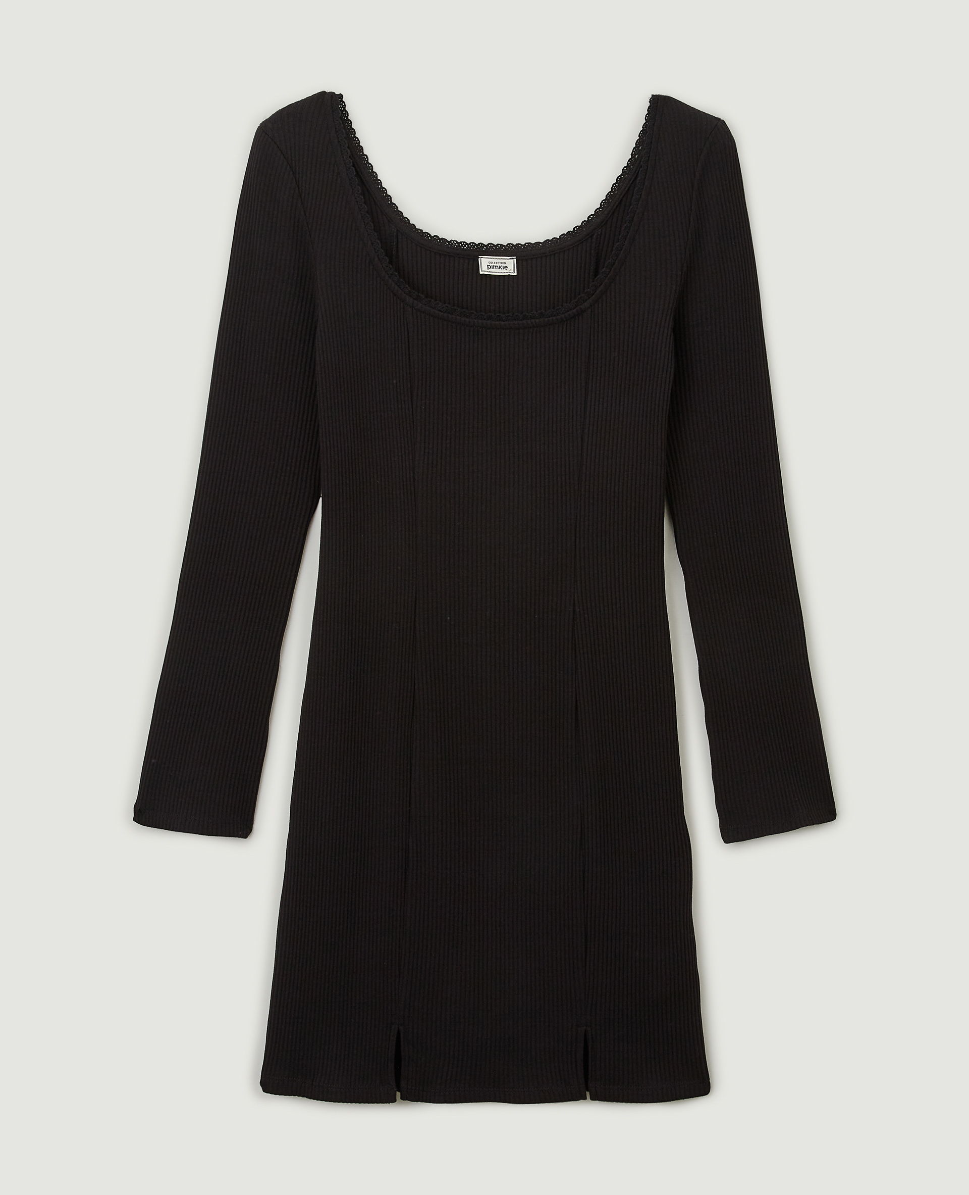 Robe côtelée manches longues noir - Pimkie