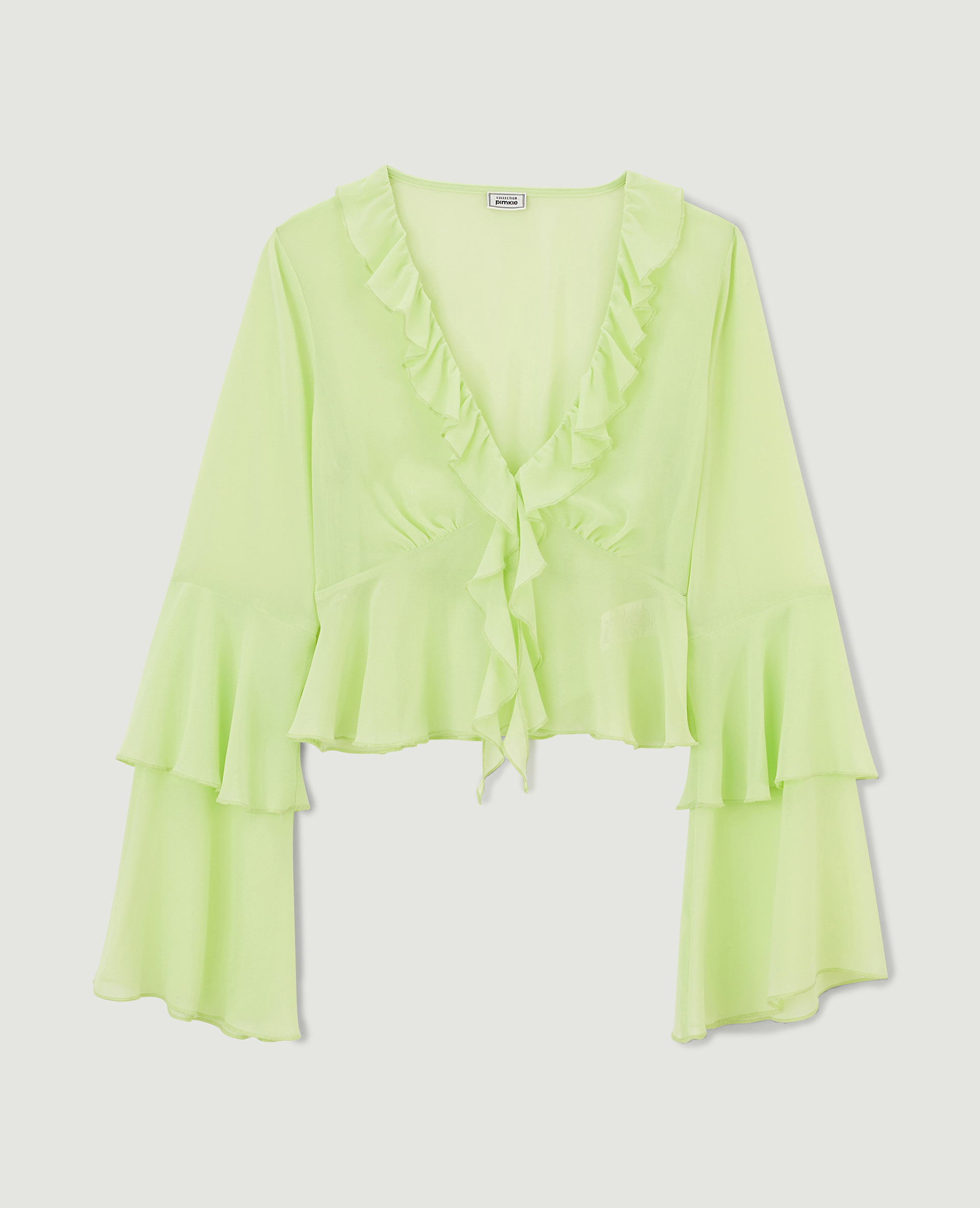Blouse avec volants en voile vert anis - Pimkie