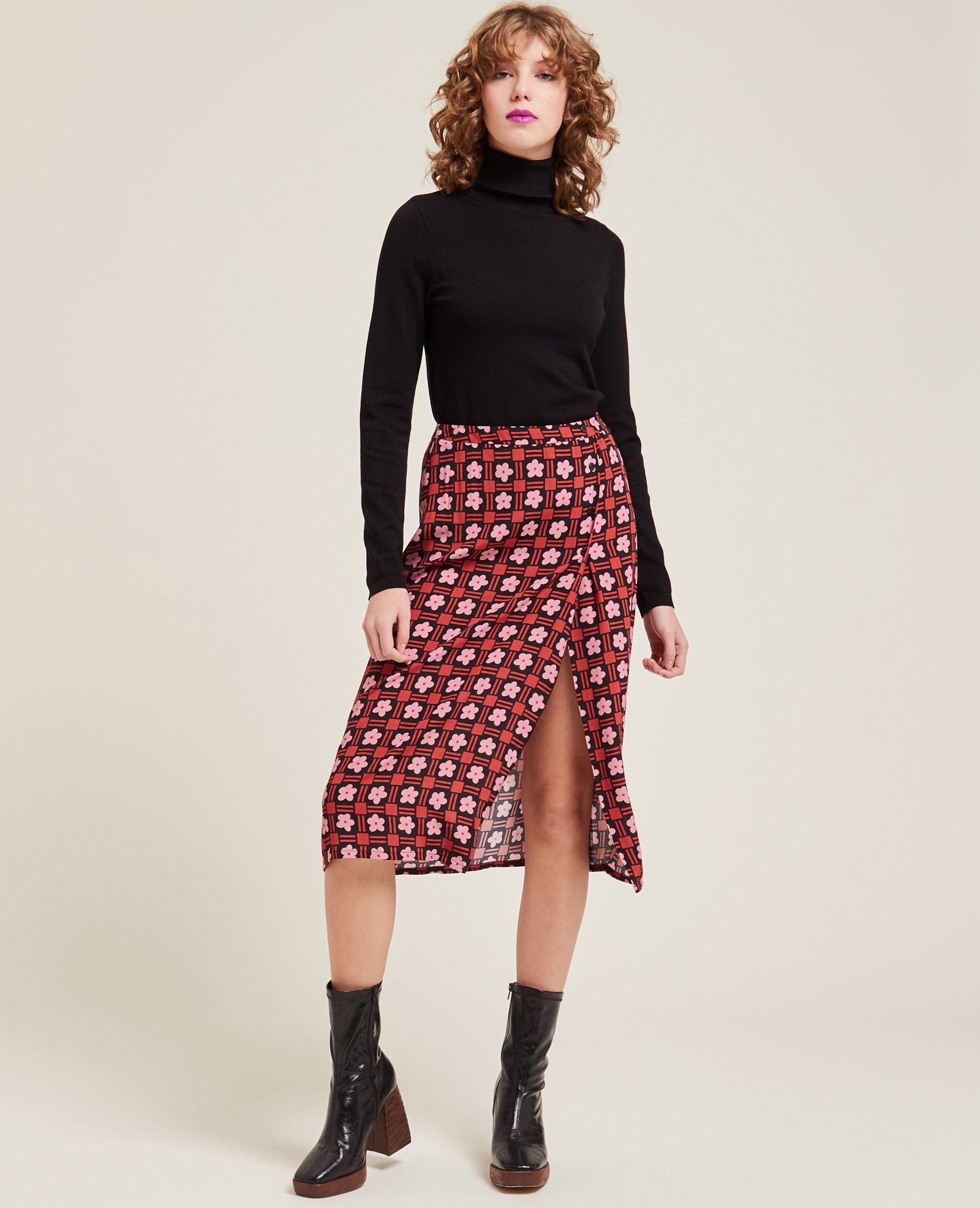 Jupe midi boutonnée rouge - Pimkie