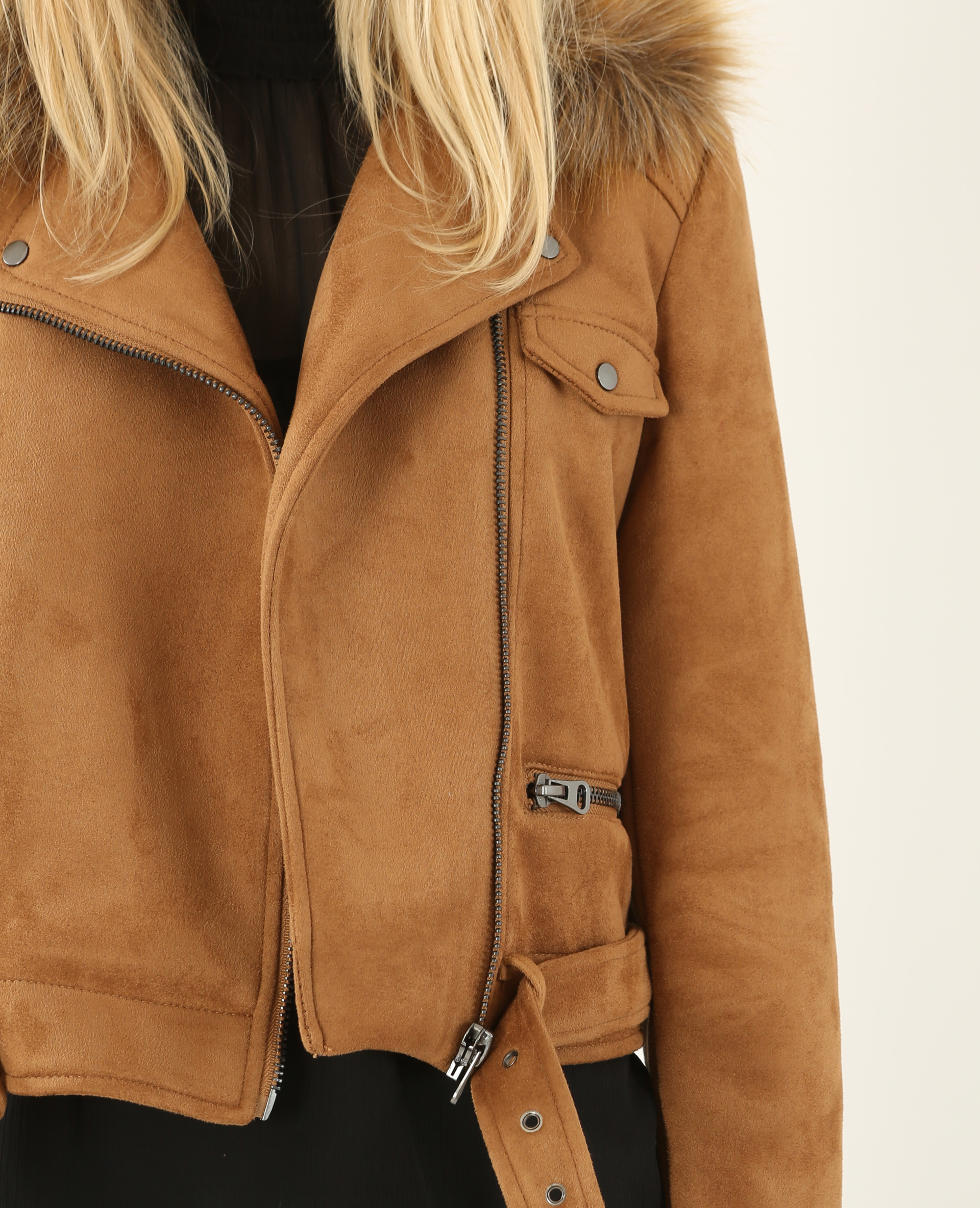 Blouson biker suédine camel - Pimkie