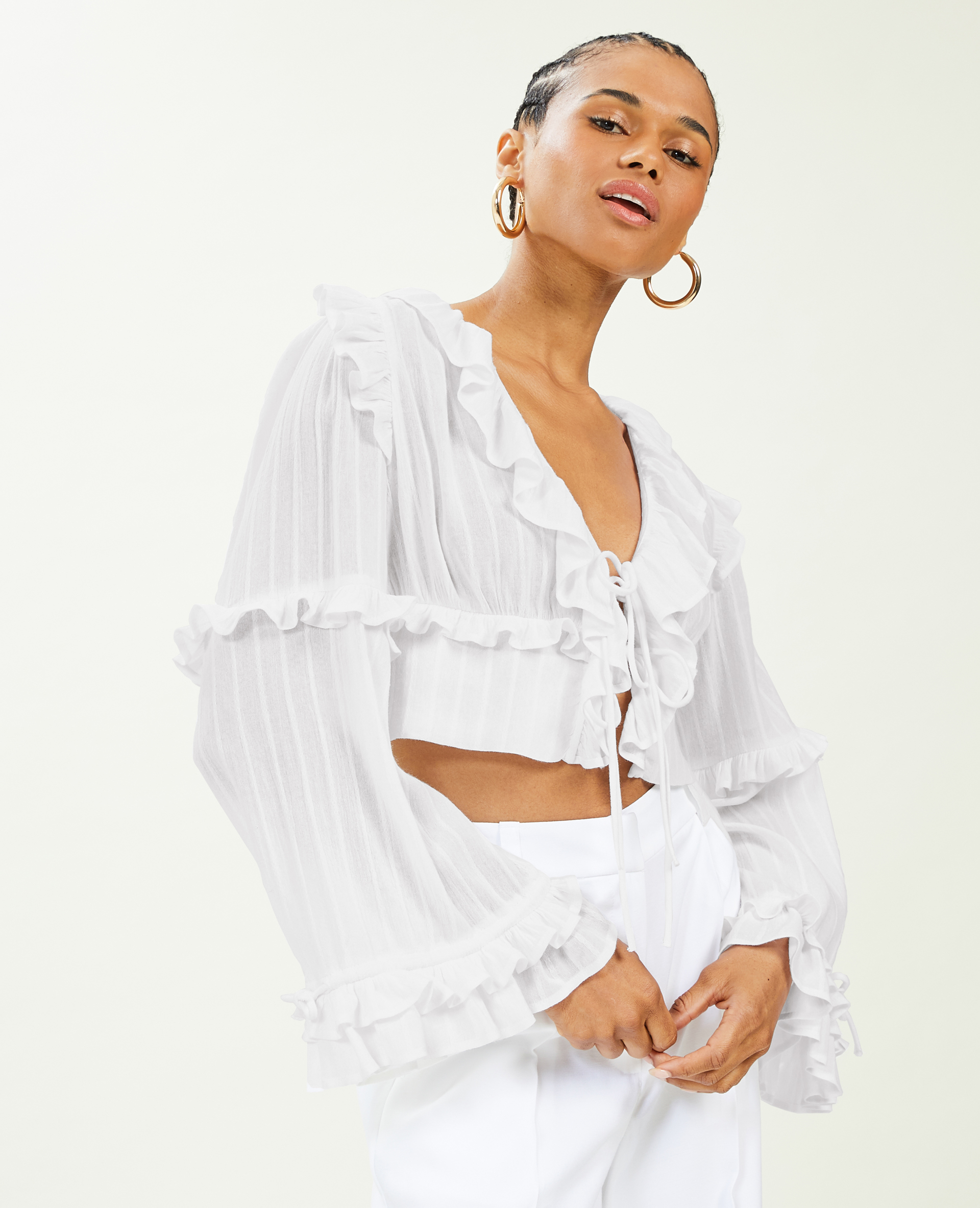 Blouse courte avec volants blanc - Pimkie