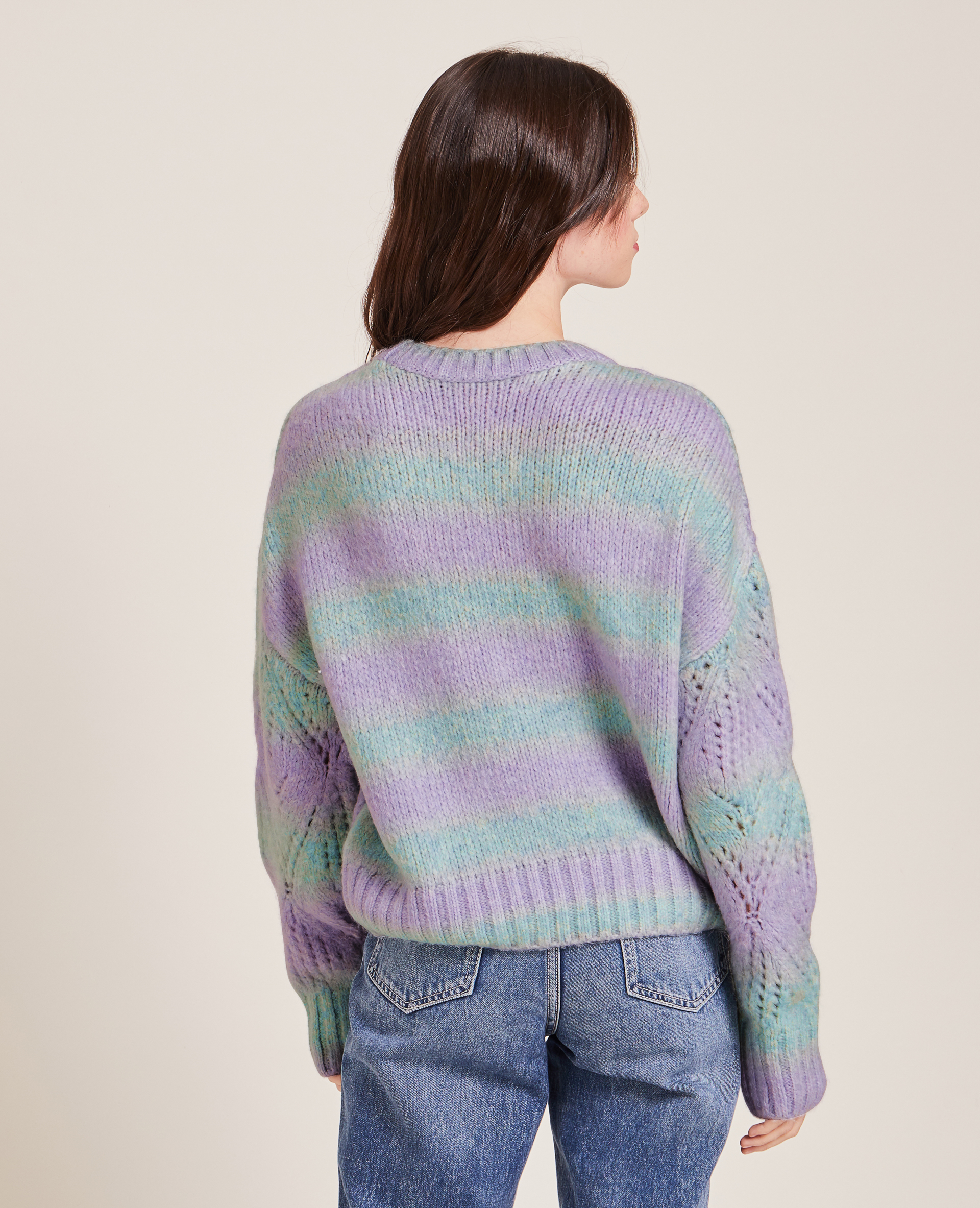 Pull bicolore maille ajourée lilas - Pimkie