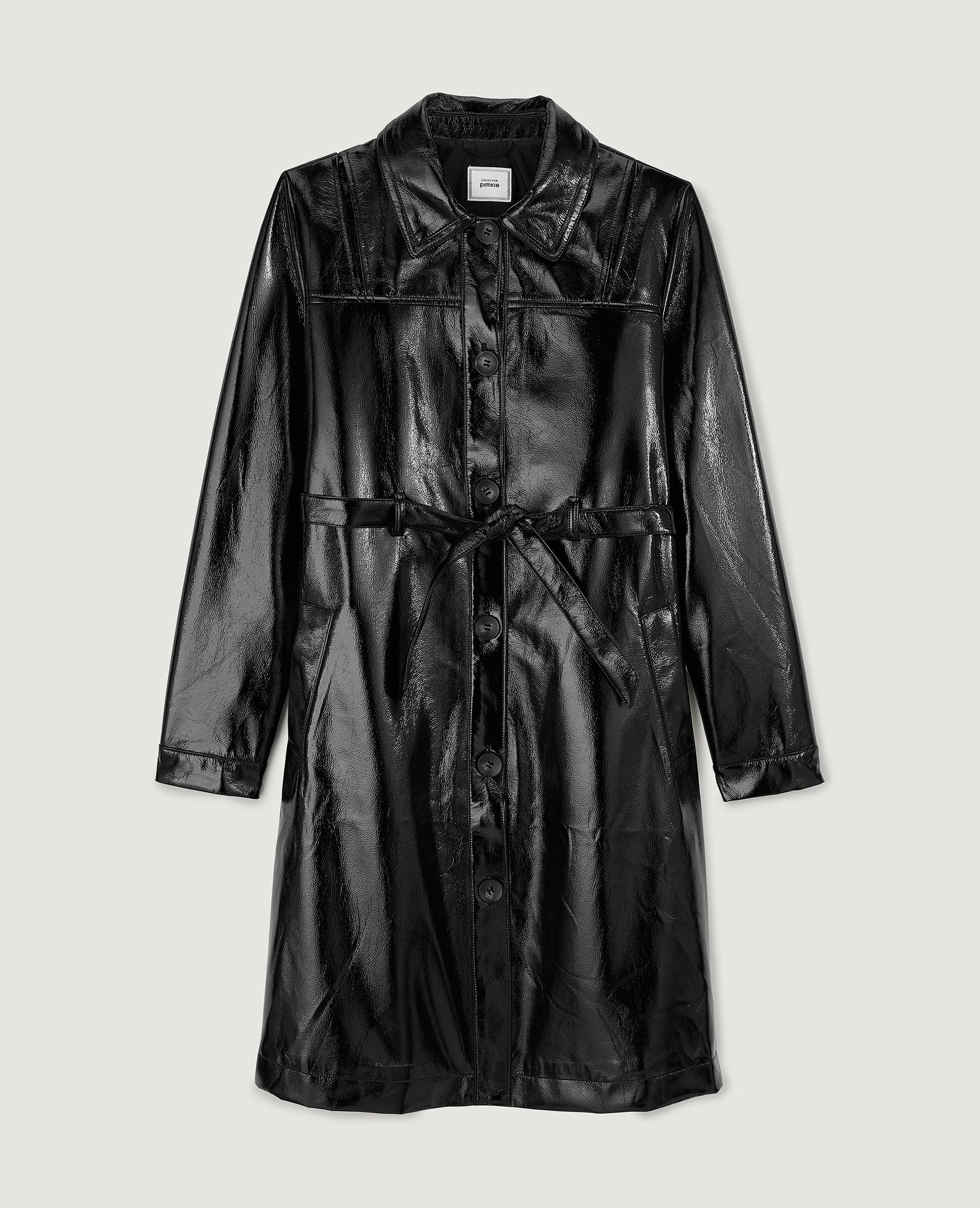 Trench ceinturé en vinyle noir - Pimkie
