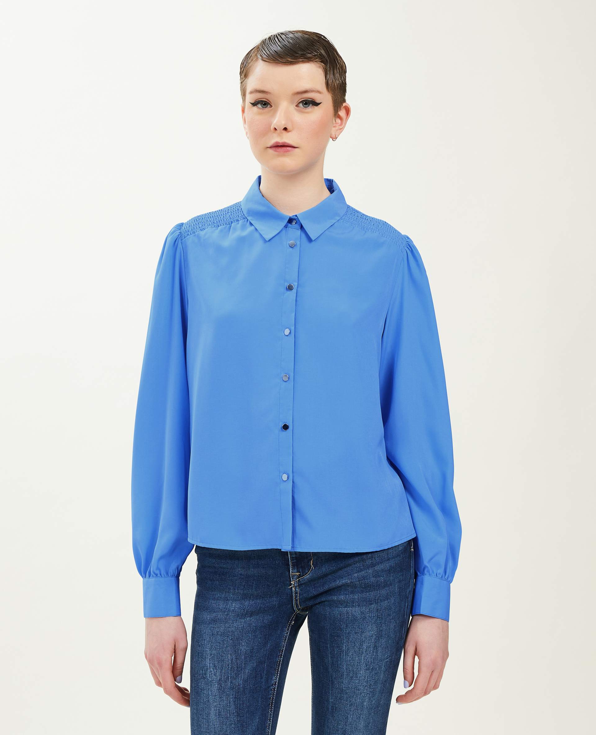Chemise fluide avec boutons métal bleu - Pimkie