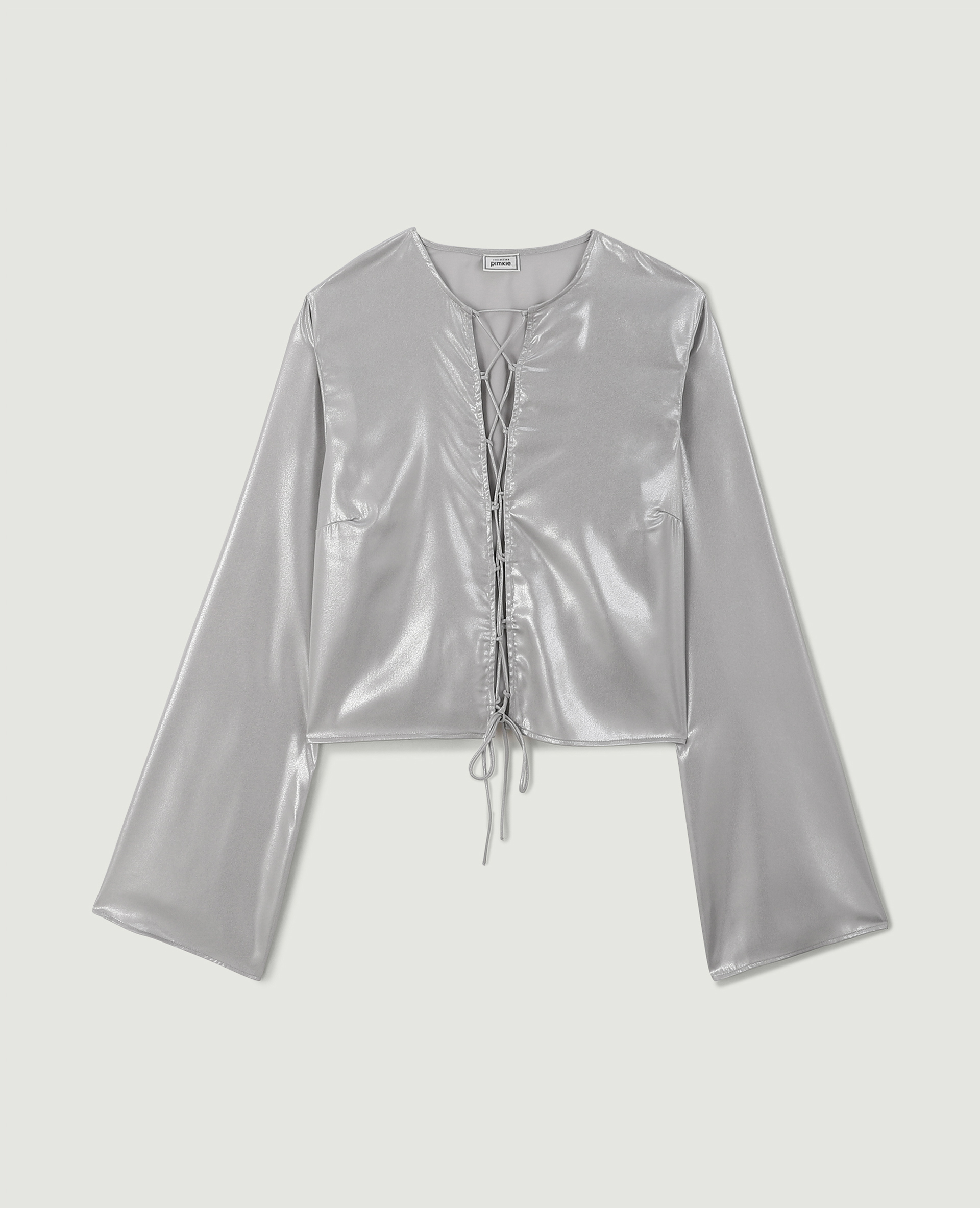 Blouse courte avec lien croisé à nouer gris - Pimkie