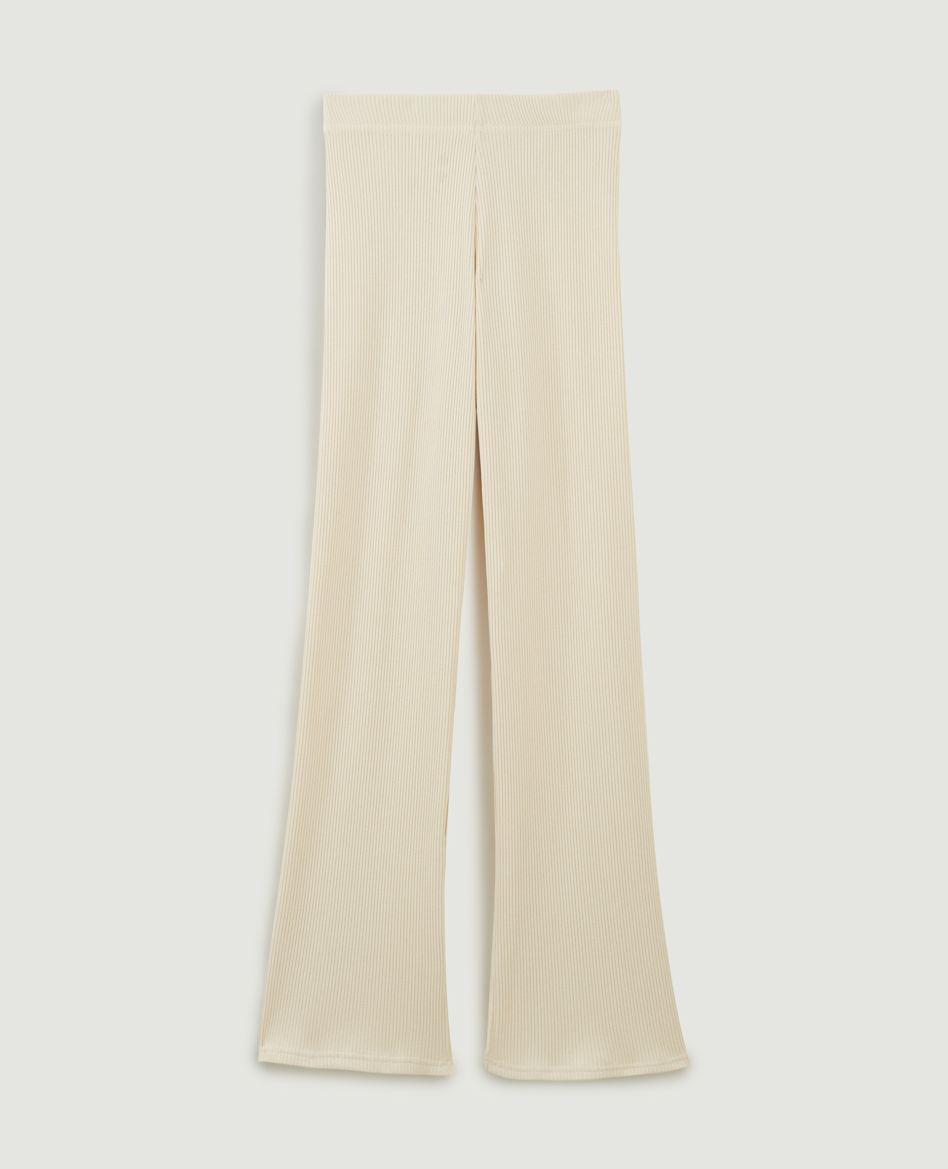 Pantalon flare en maille côtelée beige - Pimkie