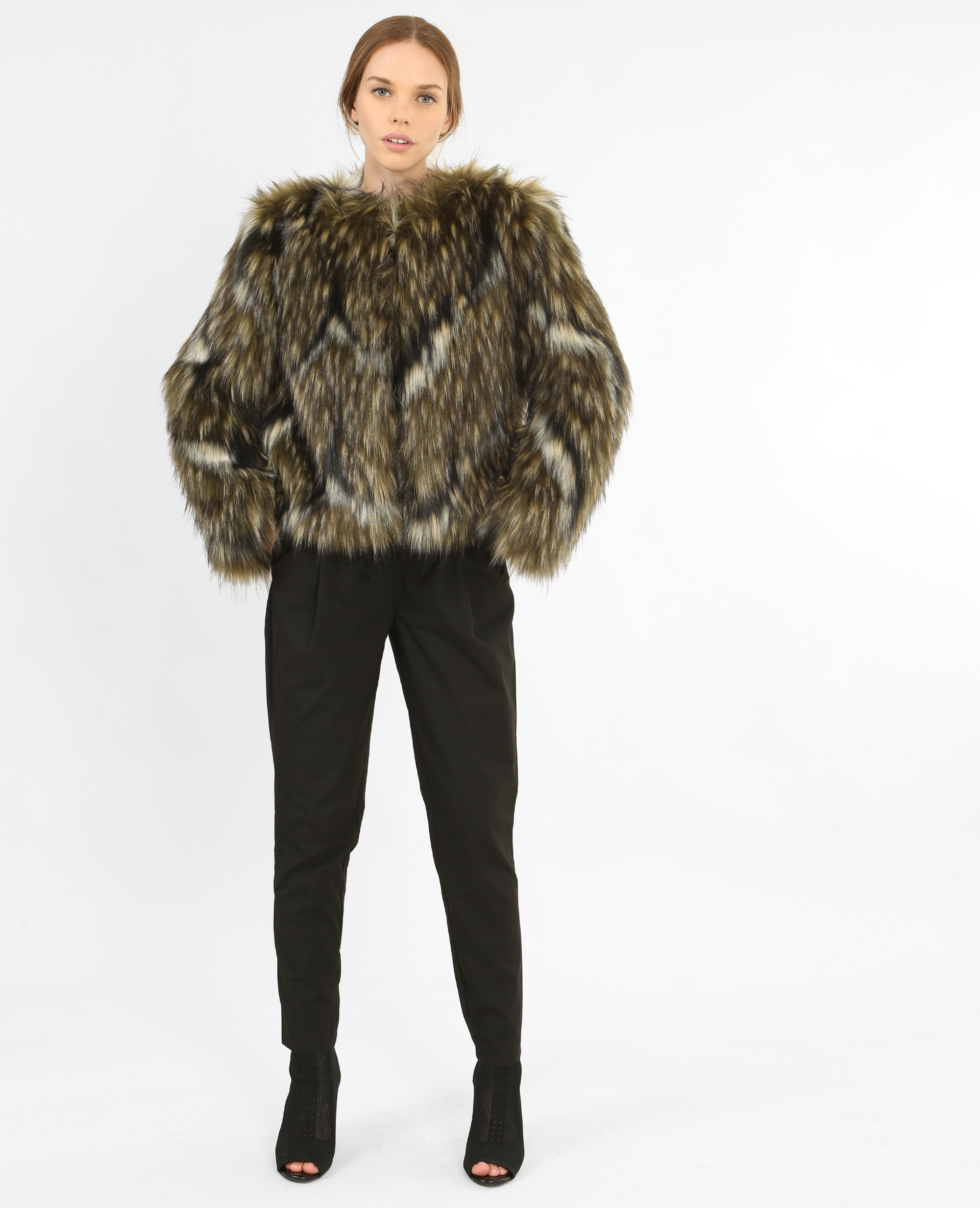 Manteau court en fausse fourrure gris - Pimkie