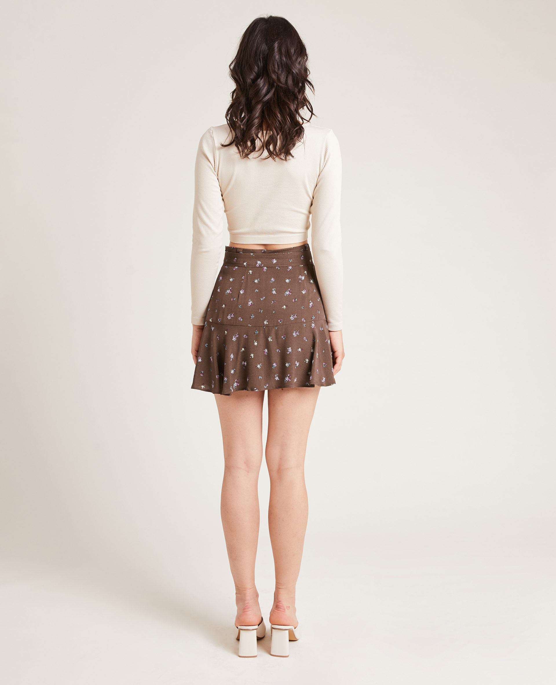 Jupe-short à volant taupe - Pimkie