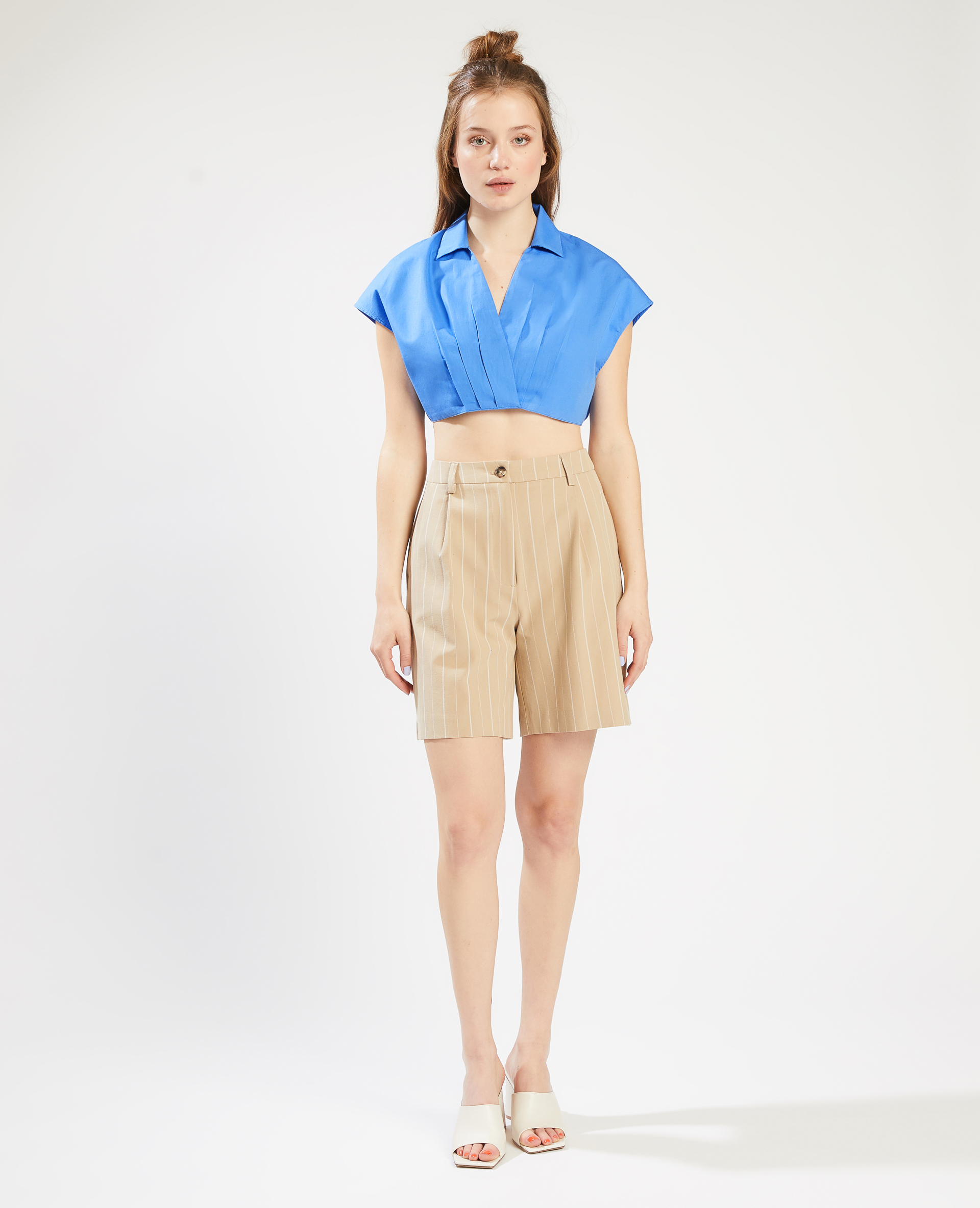 Chemise cropped croisée bleu - Pimkie