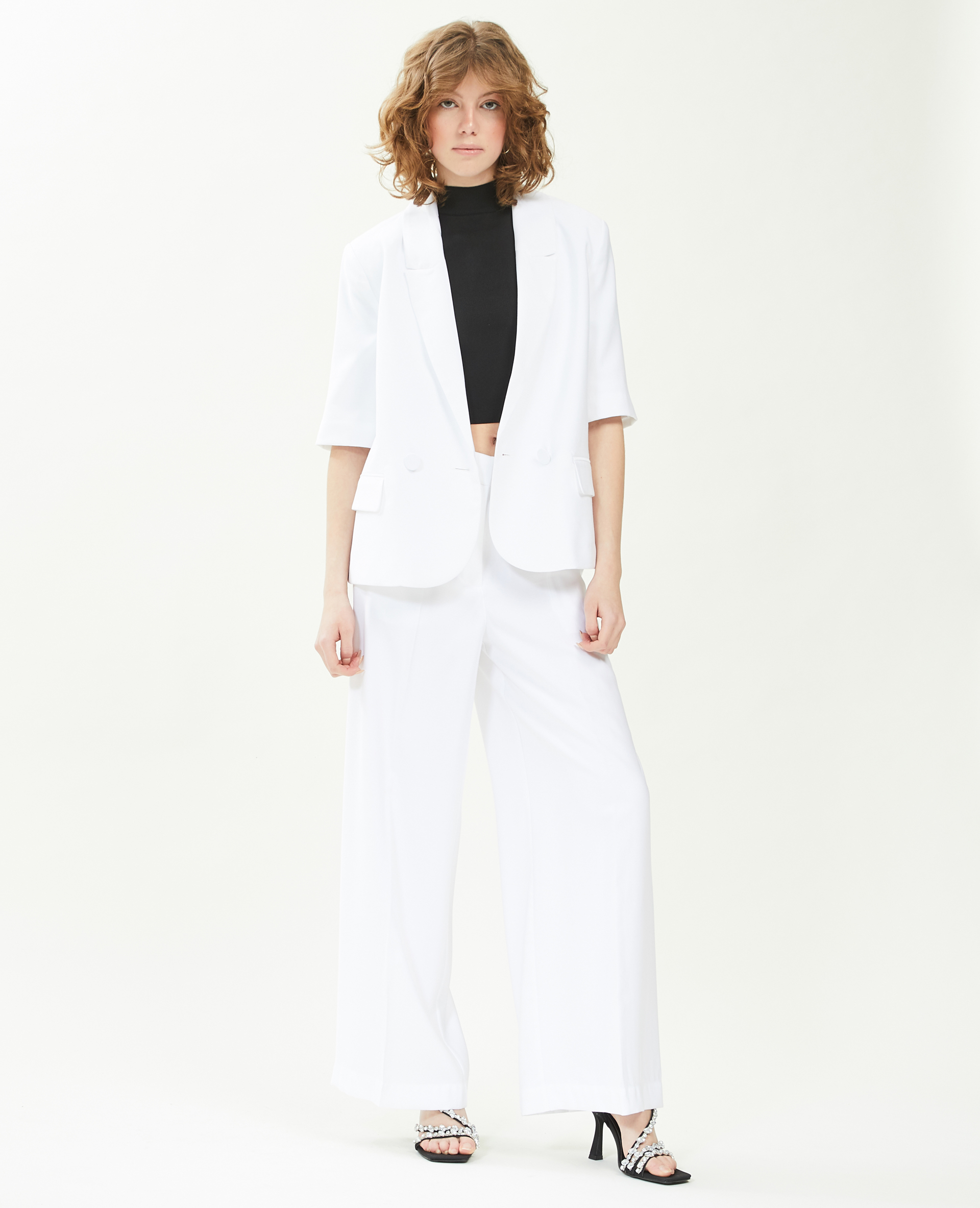 Pantalon large en toile fluide blanc - Pimkie