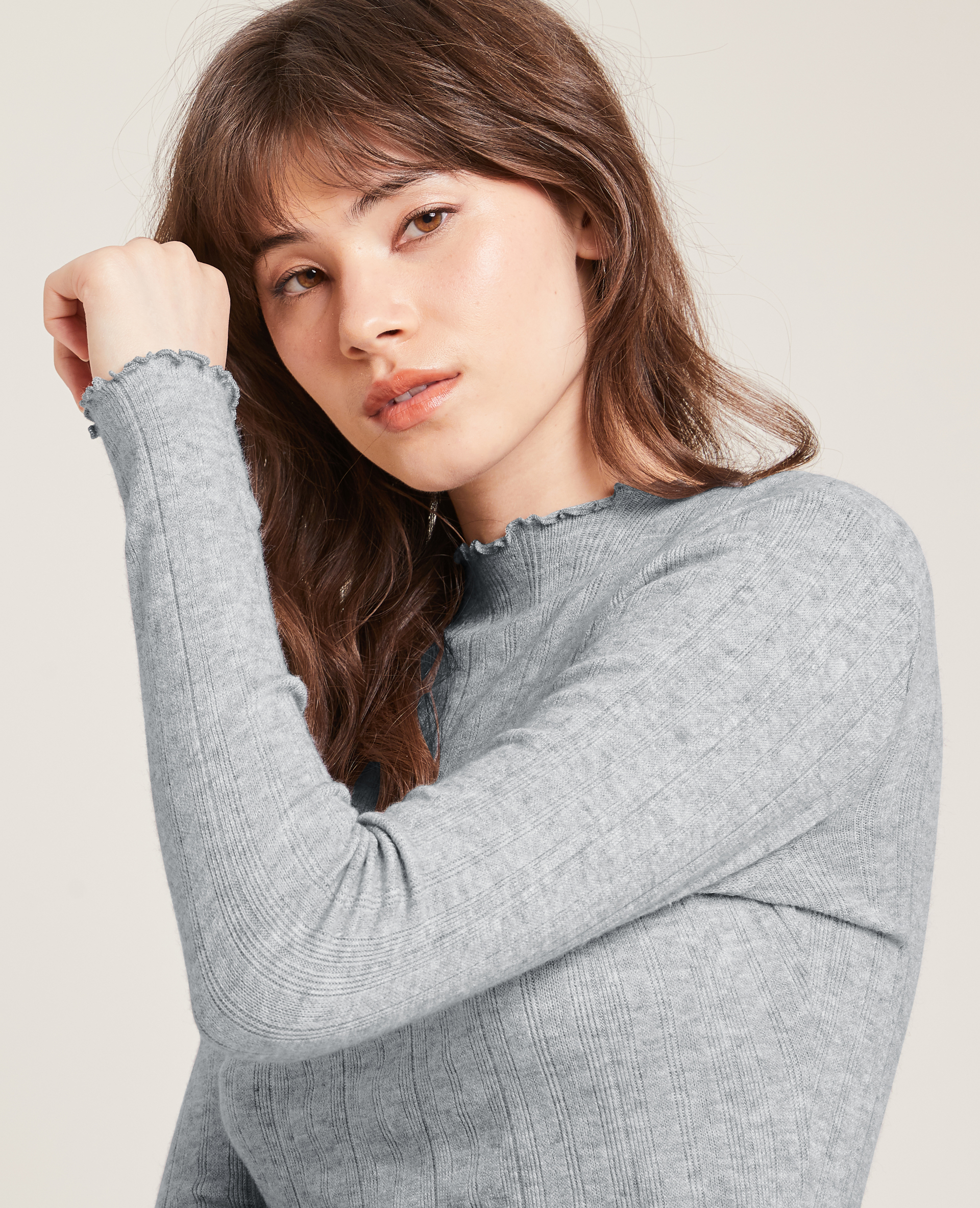 Pull maille fine côtelée gris clair - Pimkie