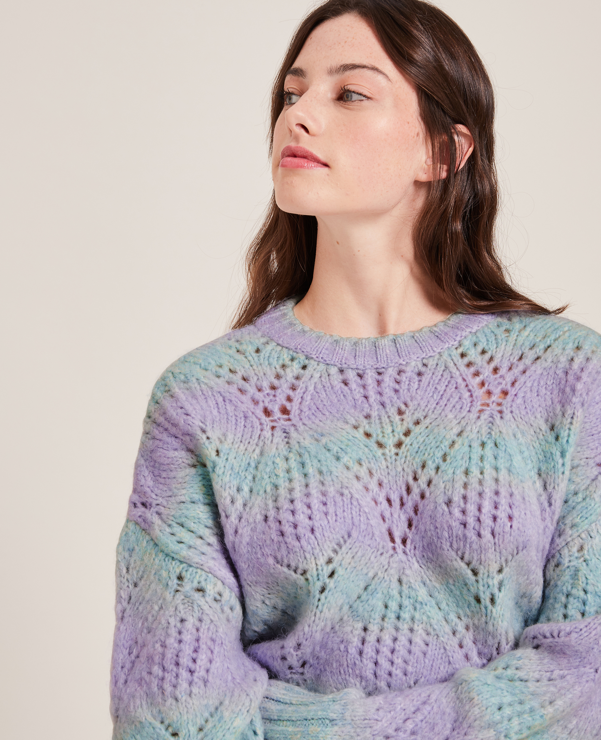 Pull bicolore maille ajourée lilas - Pimkie